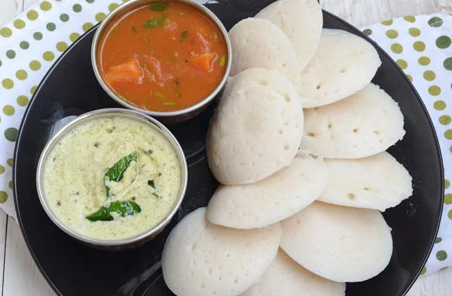 Idlis, smooshy rice cakes, sambar, fiery curry, and cococnut chutney. Very typical South Indian fare that Doas Delight does very well. Google Images.