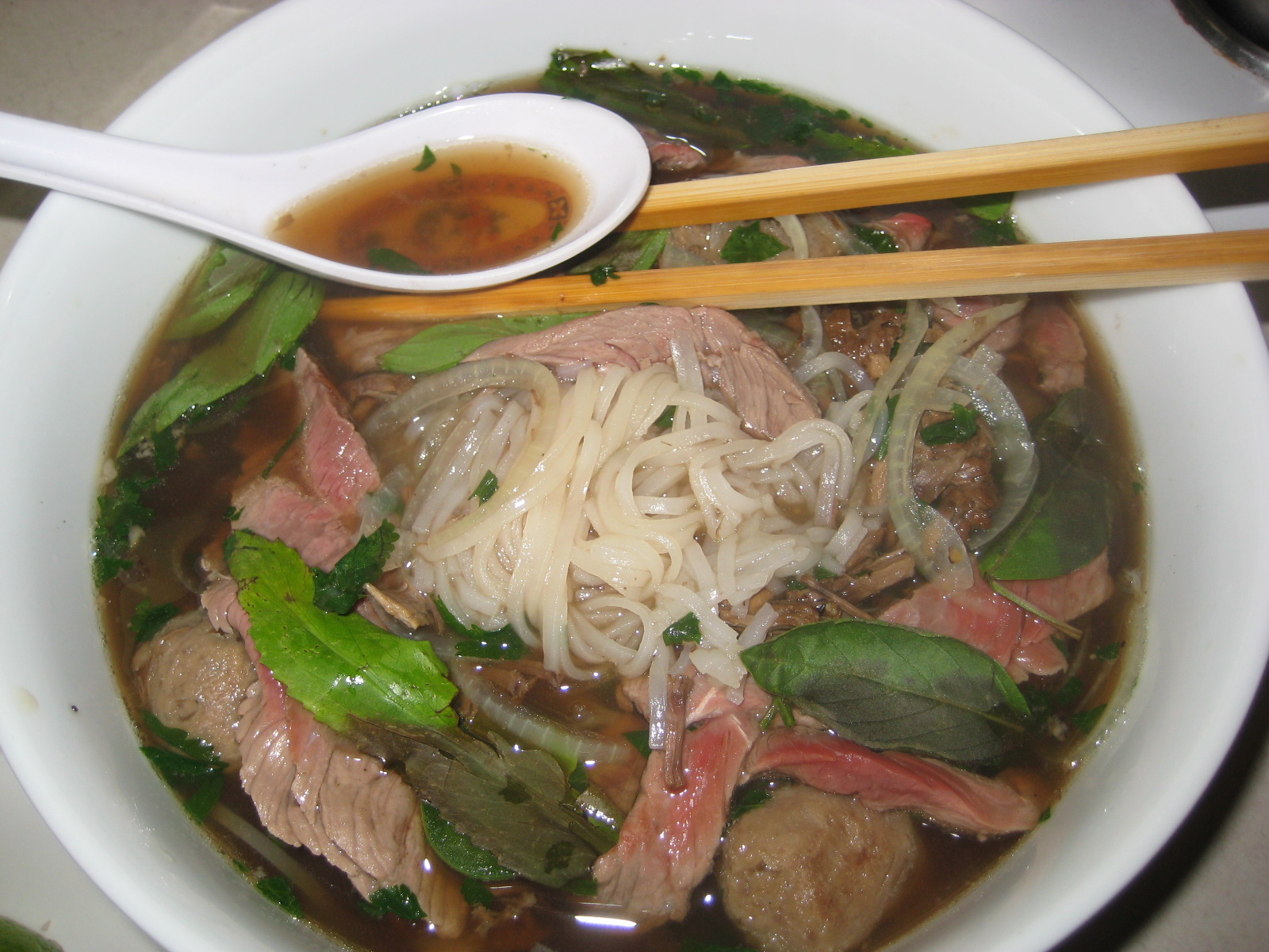 A proper bowl of pho. Brisket, round eye, navel, tendon, beef balls. Google Images.