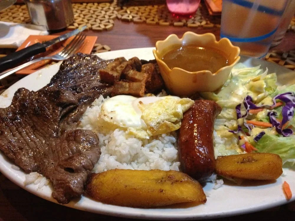 Not a picture of Ricas's Bandeja plate but this is pretty much what it looks like. Google Images. 