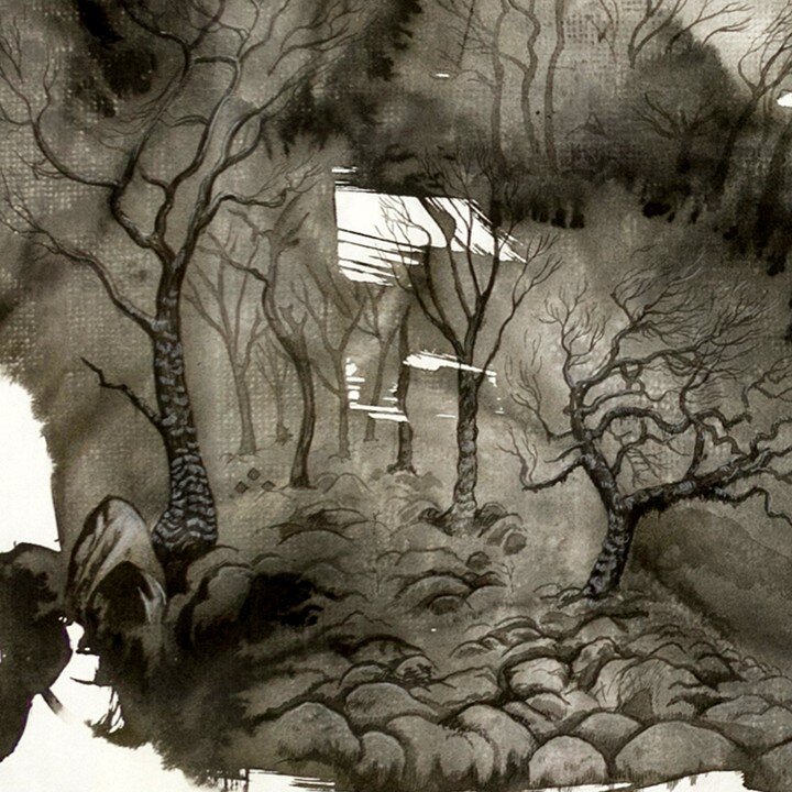 Final detail from Wild Hanging Woods, 2018. This piece can be seen at
@aberdeenartistssociety 's show at @abdnartmuseums
Wild Hanging Woods was started in Chong Qing, China using locally sourced rice paper and ink. It describes my some of my experien
