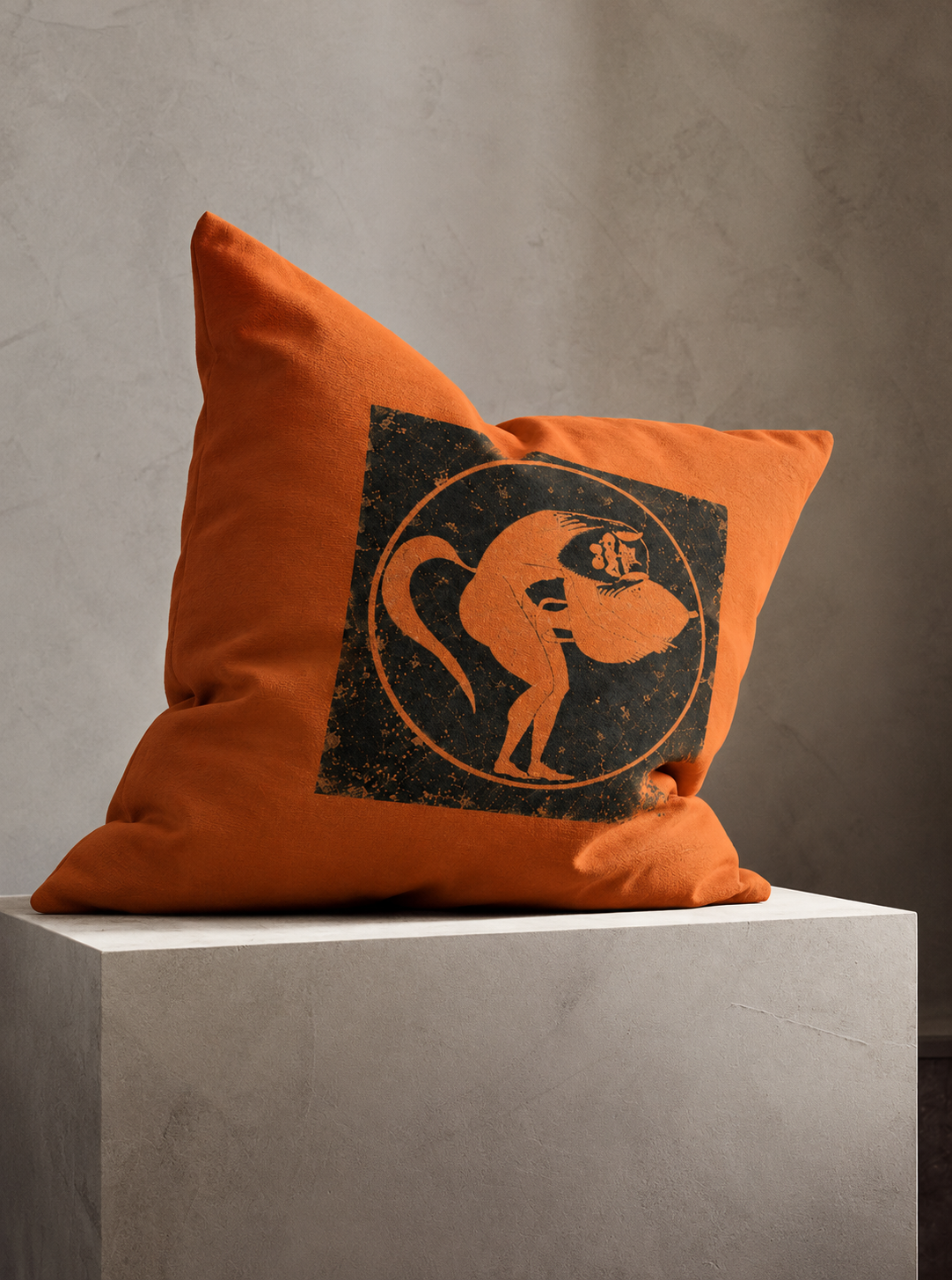 Aged Greek Mythology Burnt Orange Decorative Pillow — 22" × 22"