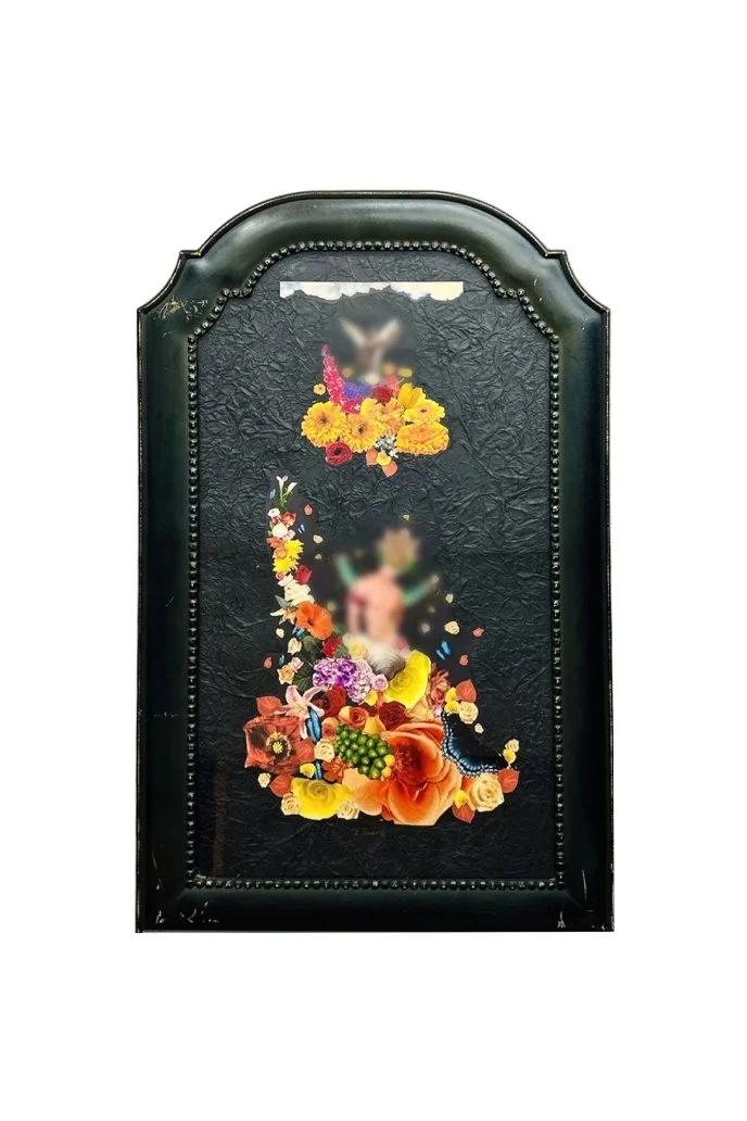 Floral Collage with Nude Male Figure Artwork