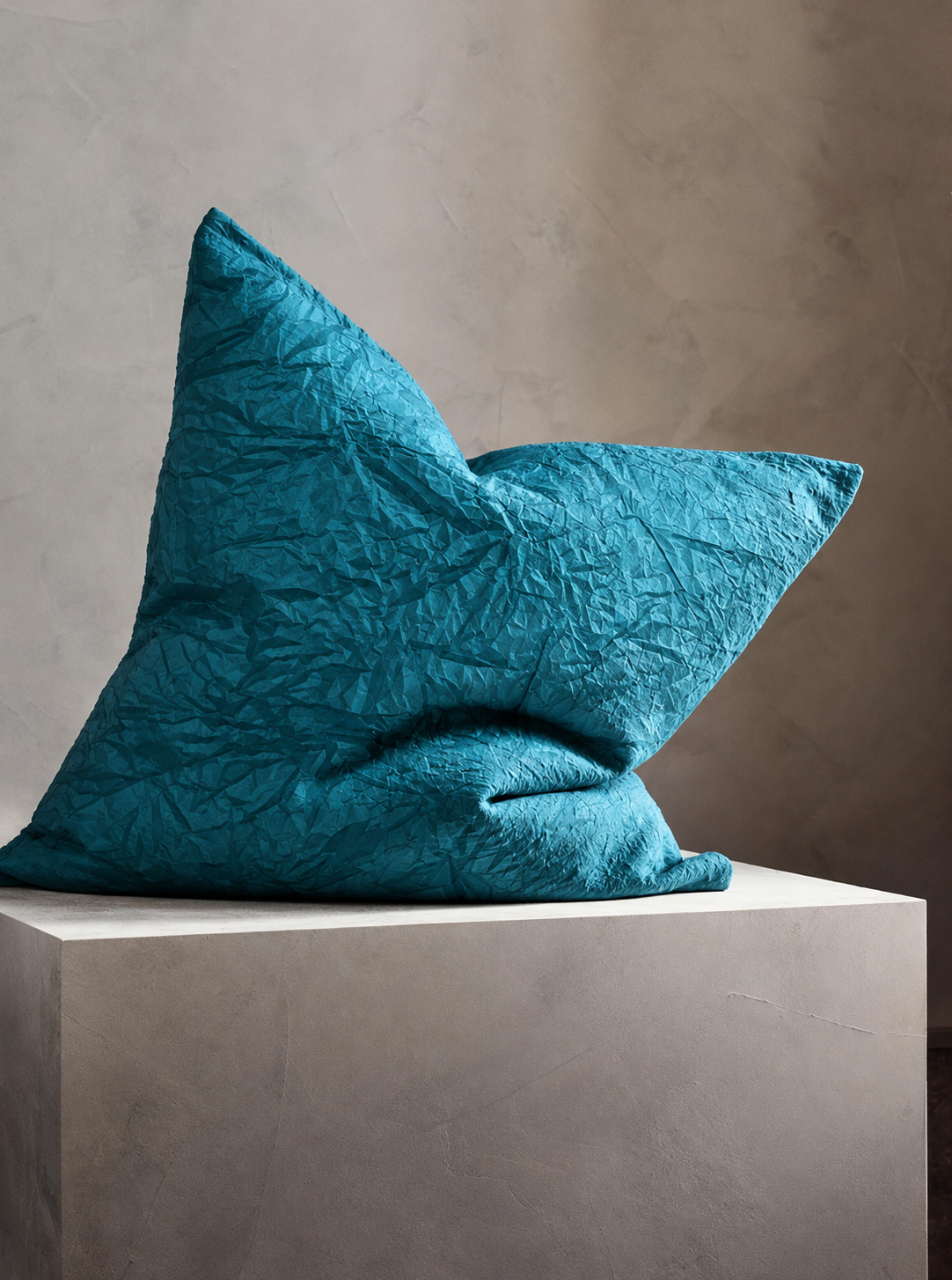 Turquoise Crumpled Texture Abstract Decorative Pillow — 22" × 22"