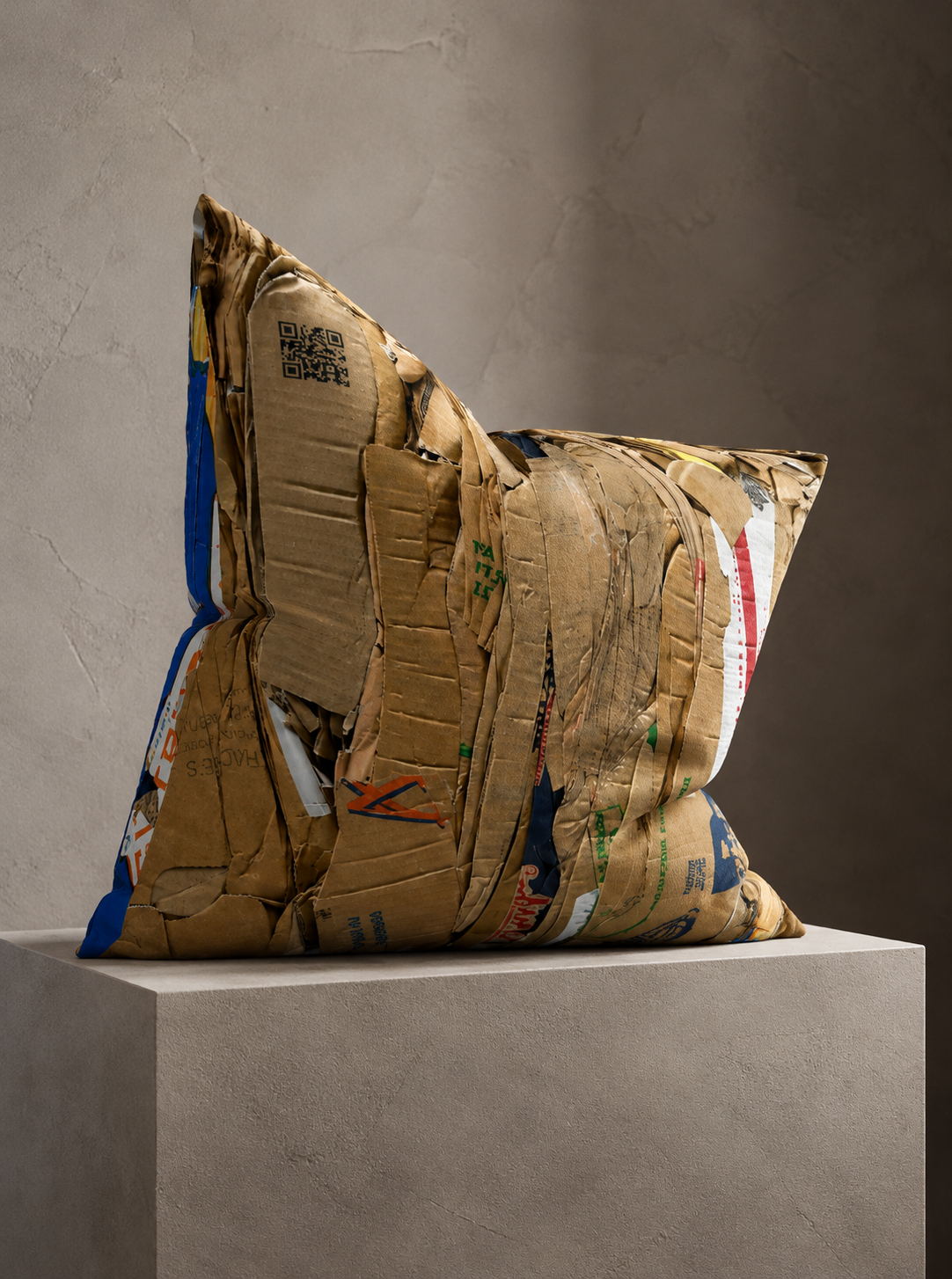 Cardboard Collage Art Throw Pillow – Abstract Industrial Home Decor – 22 x 22