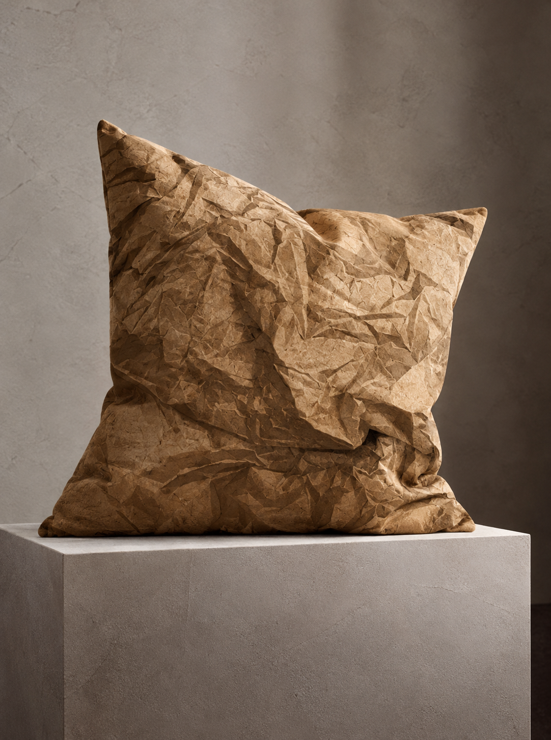Brown Crumpled Texture Abstract Decorative Pillow — 22" × 22"