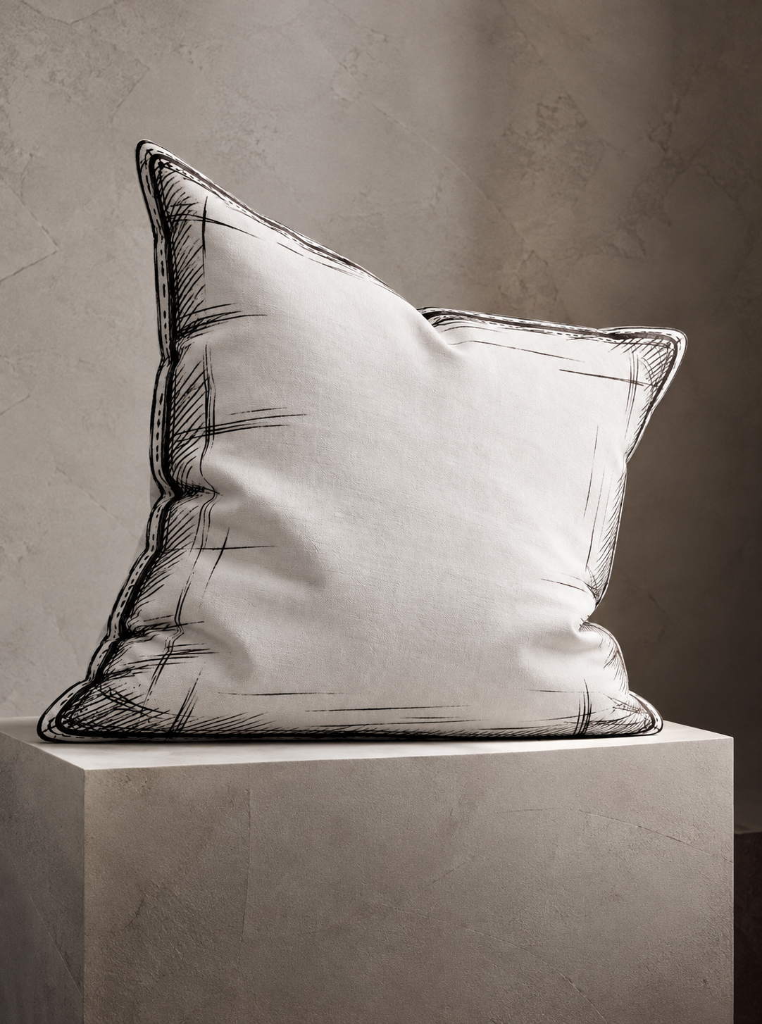 Hand-Sketched White Pillow – Black Ink Outline Modern Decorative Throw Pillow