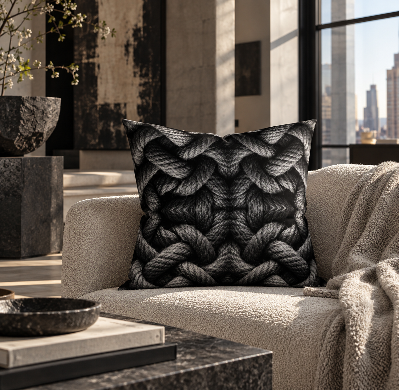 Textured Braided Pillow in a Luxe Loft.png