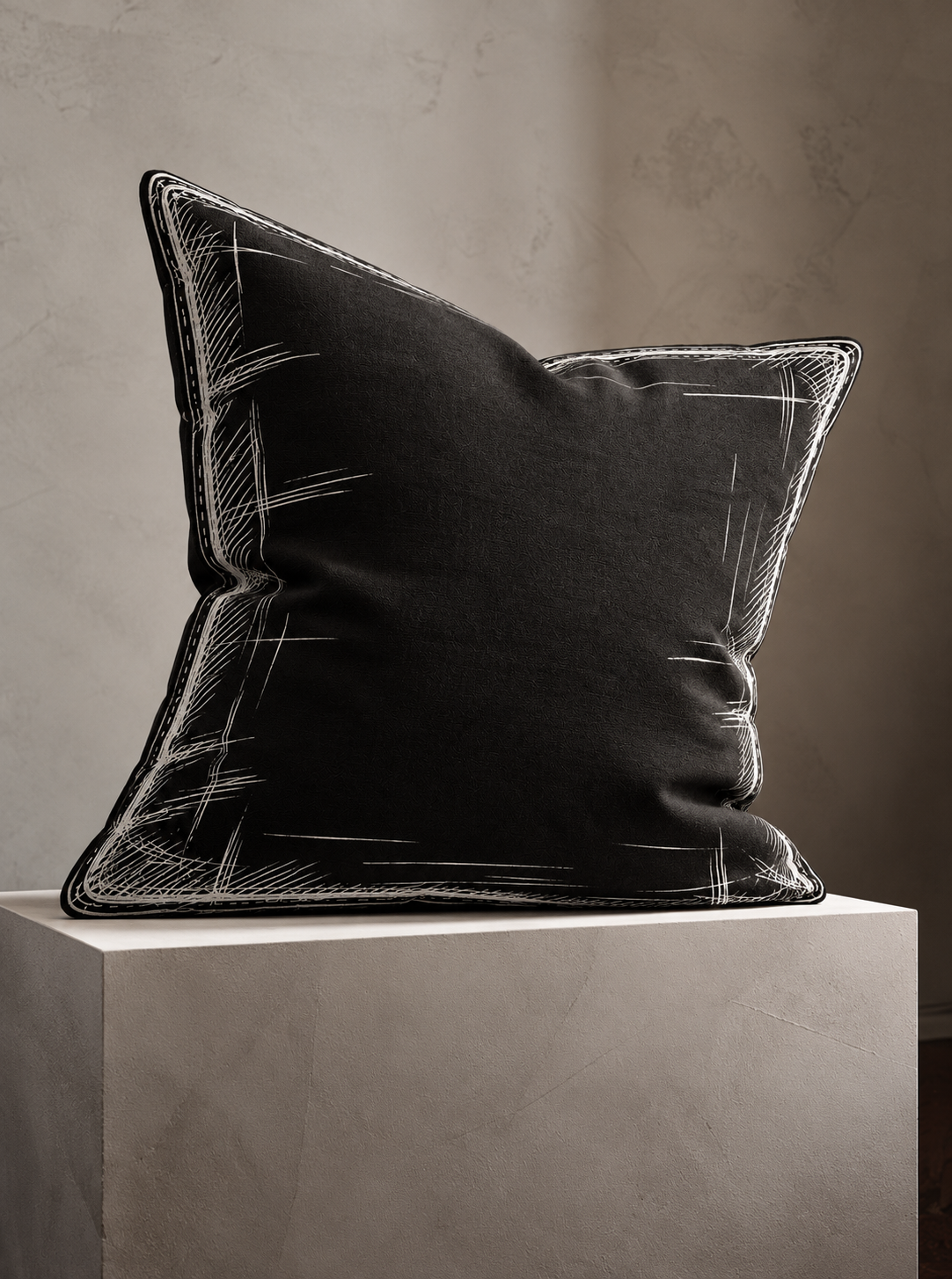 Hand-Sketched Black Pillow – White Ink Outline Modern Decorative Throw Pillow