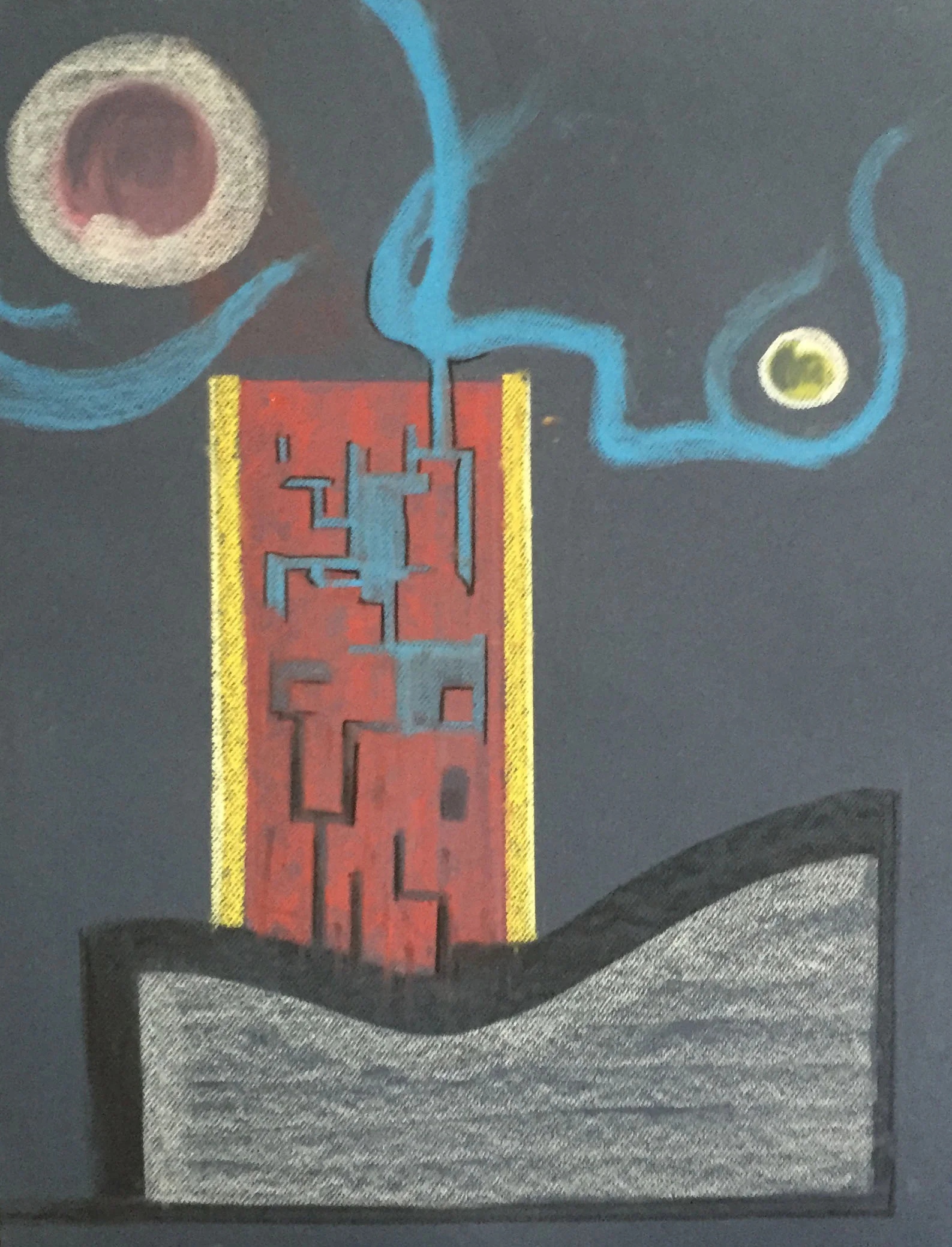    fluid_land    chalk, charcoal &amp; soft pastel on colored paper, 2015  