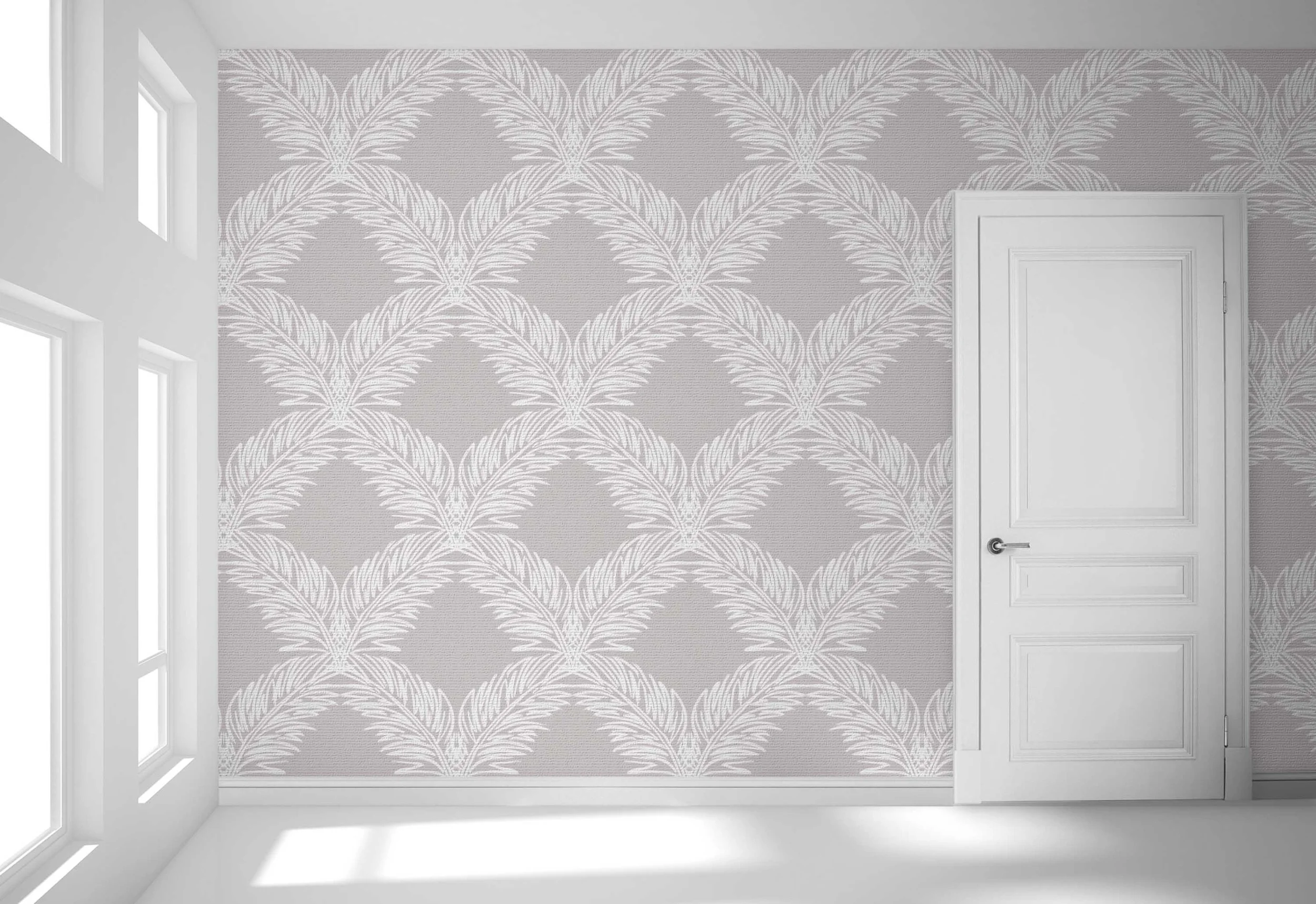 PALM TRELLIS/ DRIFTWOOD REVERSE GC-113/ Driftwood Reverse WIDTH: 36" (untrimmed) REPEAT: 34.5" V, 36" H Straight Match CONTENTS: paper-backed hand-woven sisal digitally printed with earth-friendly, water-based inks. Sold by the yard, 5 yard minimum. Max bolt size is 30 yards ASTM-E84 CLASS A Custom Color Available - contact your Showroom or Rep