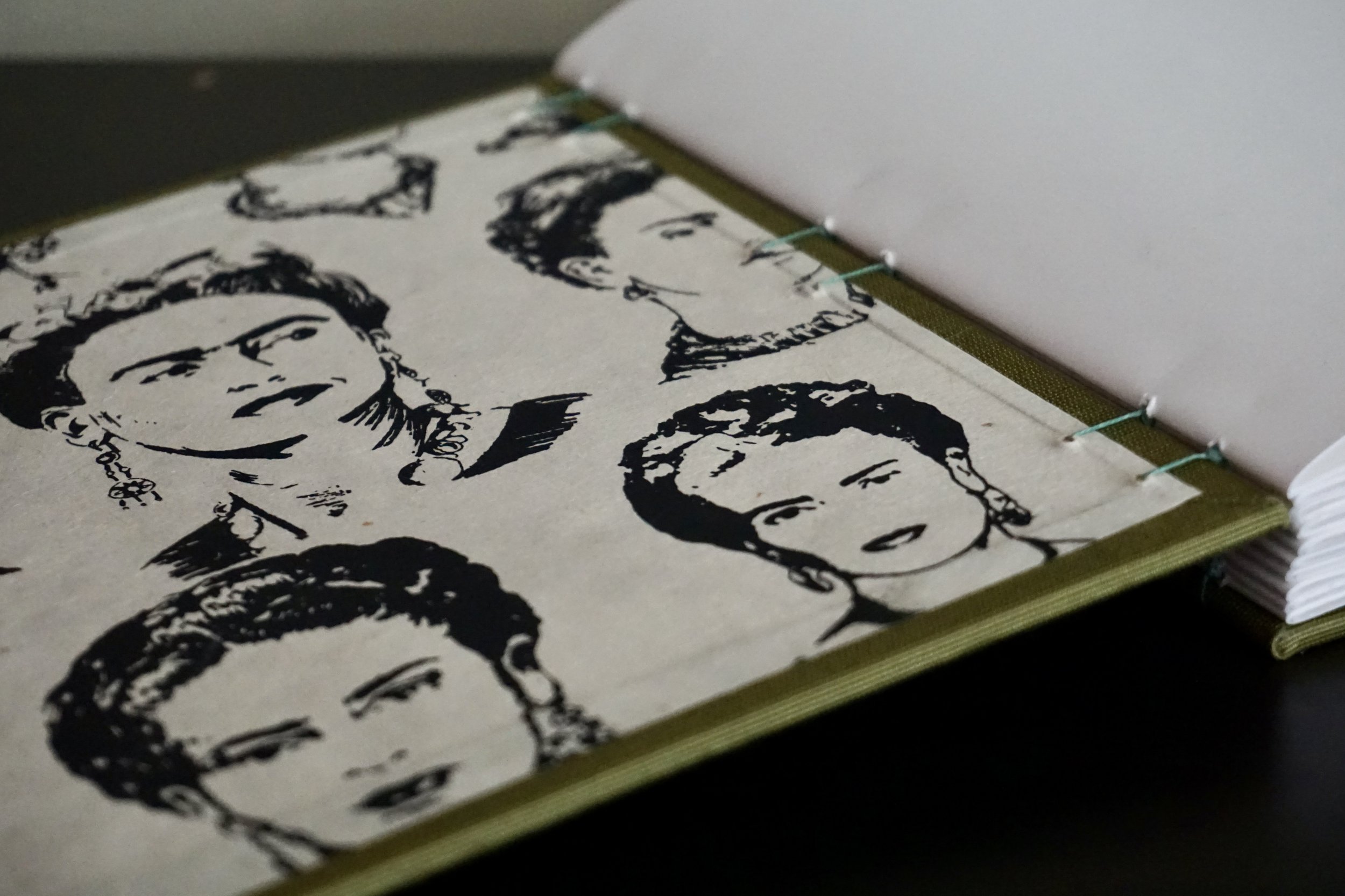 Chartreuse Green Blank Journal with Decorative Frida Kahlo Paper