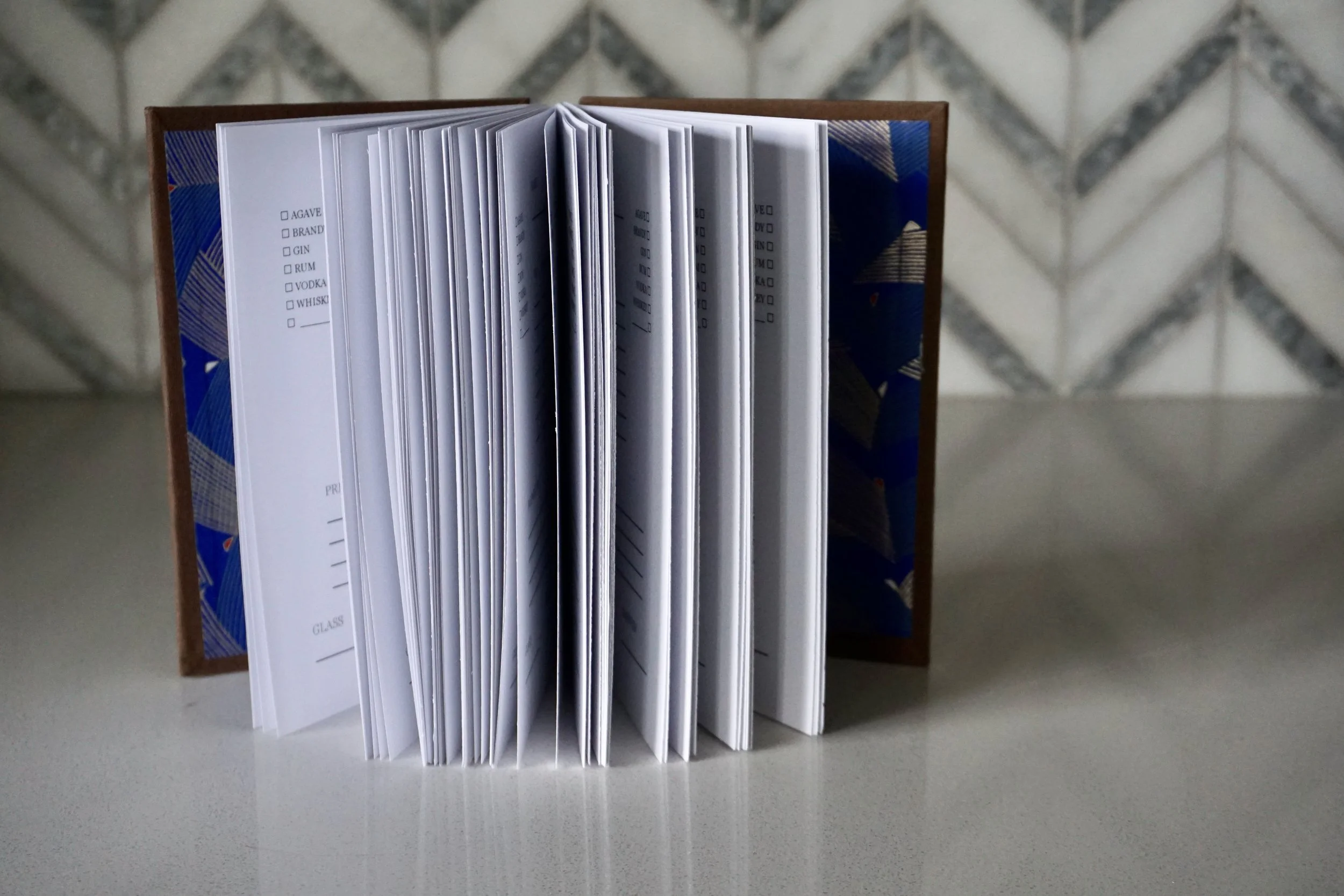 Brown Cocktail Recipe Book with Silkscreen Decorative Paper