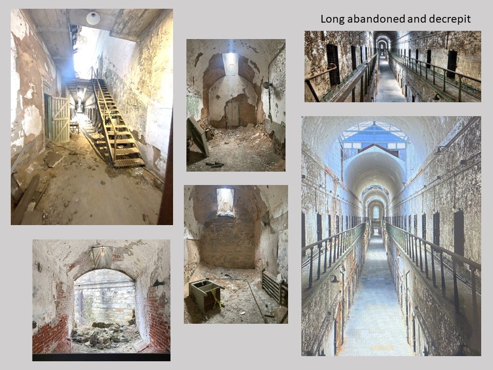 Not only has the supremely elegant design of the panopticon- plus-wings concept been compromised with the clutter of endless clumsy additions, but the experience of the visitor today to the rotted cells and decrepit corridors is NOT what the early i
