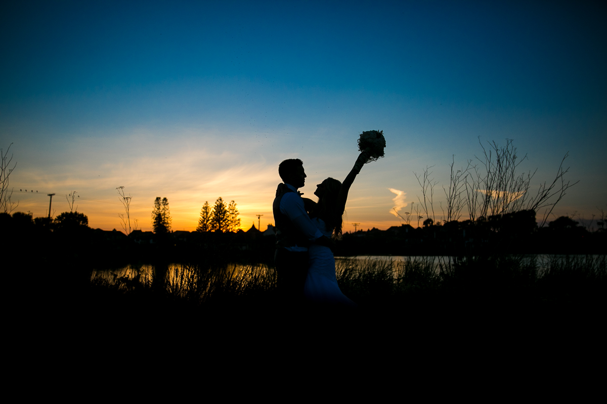 Bride and Groom Sunset Silhouette