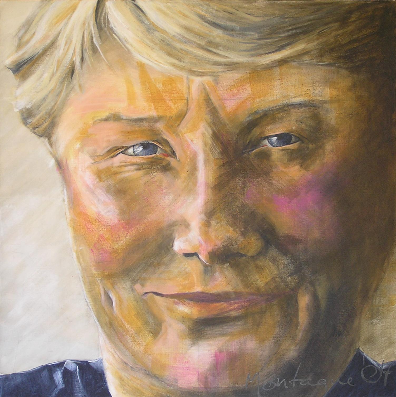 Raelene Boyle AM, MBE. Olympian and National Treasure . Acrylic polymer on canvas. 80 x 80cm (1 of Triptych). © 2004 Ida Montague 2004 Archibald Portrait Prize Competition Entry