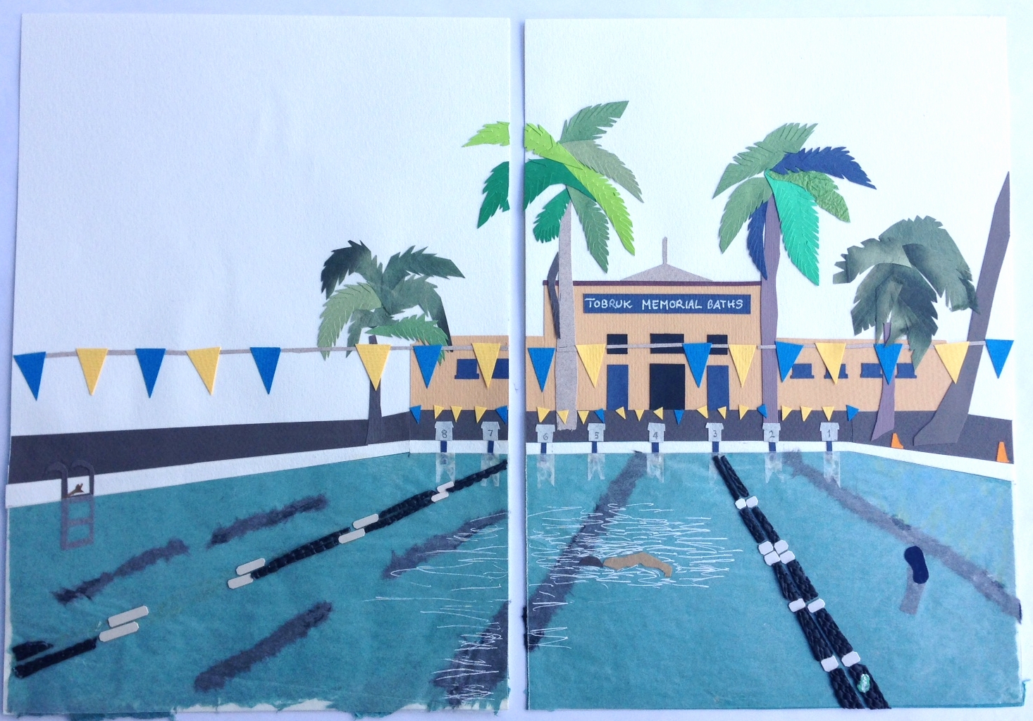    At My House .&nbsp; Paper cuts and&nbsp;original collage for children's&nbsp;book illustration.&nbsp;2001&nbsp; ©&nbsp; Ida Montague  PIctured: Tobruk Pool, Townsville, North Queensland. 