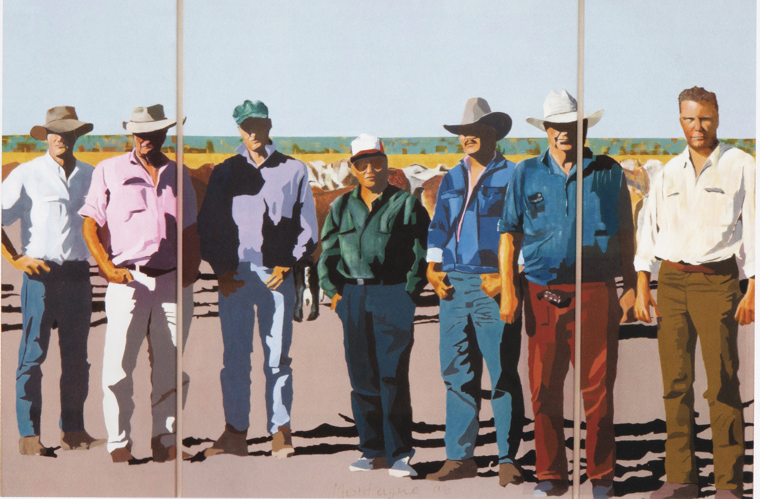 A Different Breed . Acrylic polymer on canvas (x 3 panels). 120 x 150cm. © 2006 Ida Montague. Private Collection: The Artist This painting was published in Nigel Austin's The Australian livestock export trade : From the First Fleet to the World's Greatest, 2011