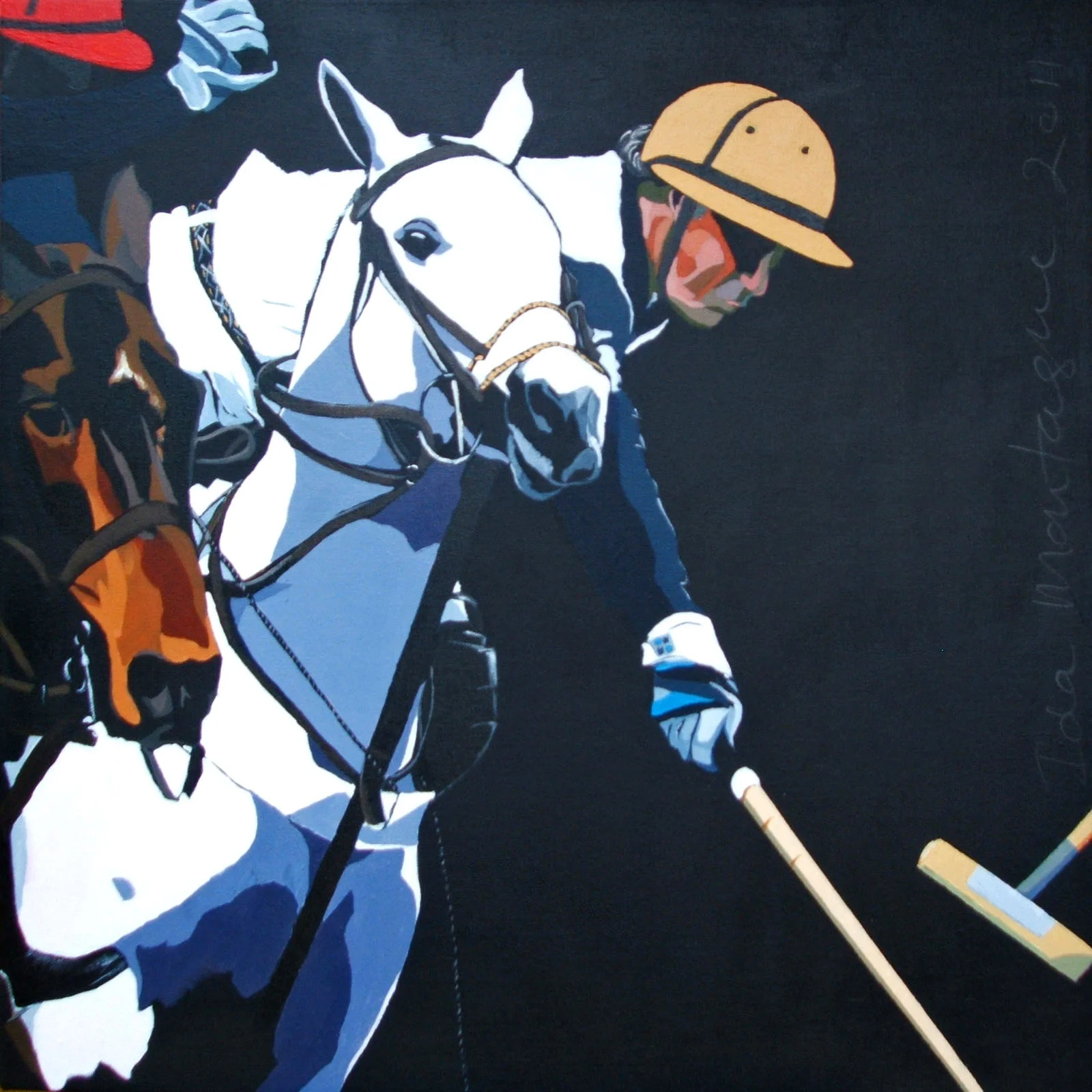 From the series: Polo Up Close and Personal (no 4) . Acrylic on Canvas, 65 x 65 cm © 2011 Ida Montague. Corporate Collection: Brisbane