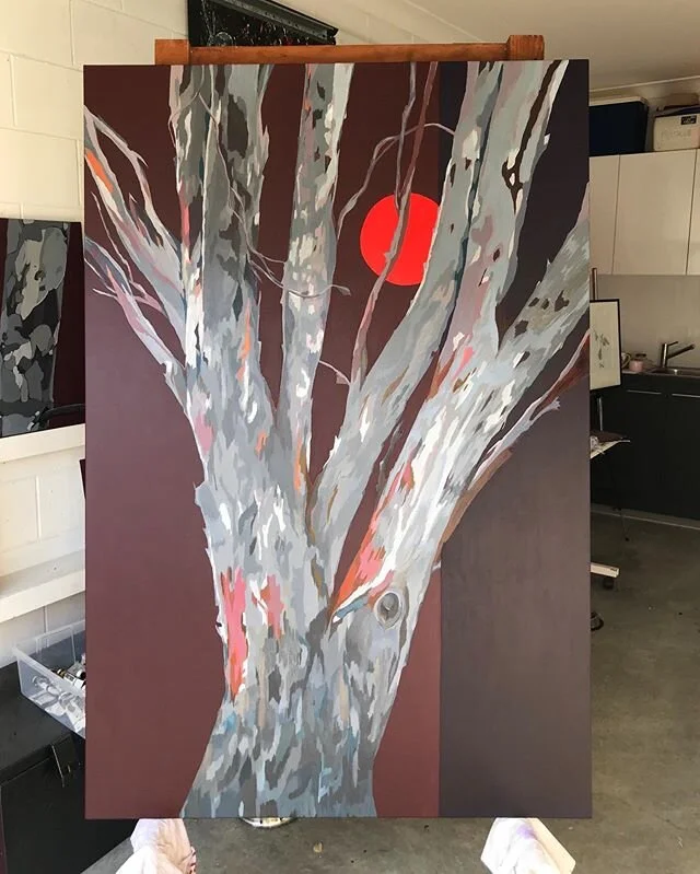 Burnt umber, alpine greys &amp; a big bright neon sun &lsquo;Beyond Cabramurra 2&rsquo; fresh from the studio 🔥🎨#australia #summer #painting