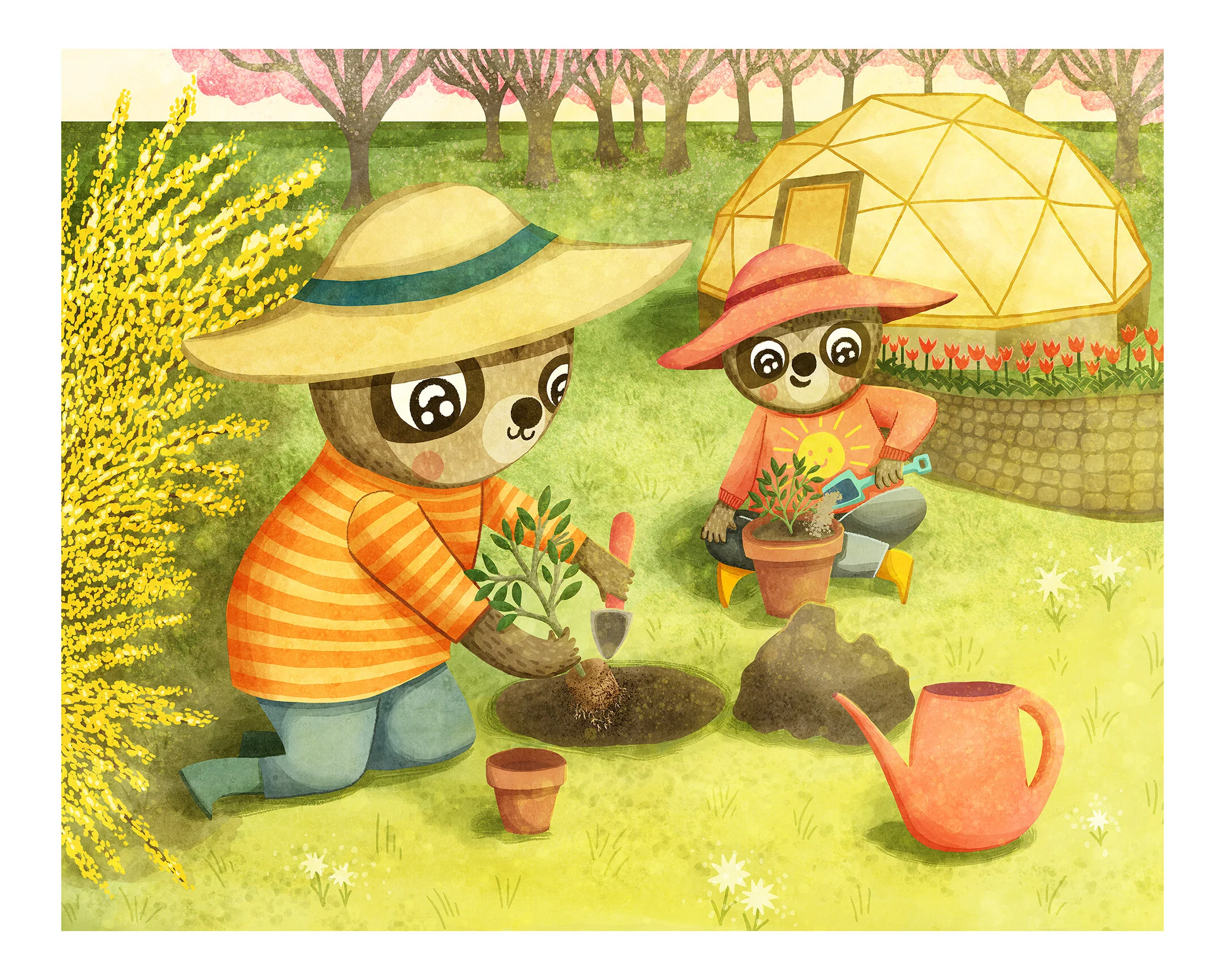 Springtime Planting Sloths