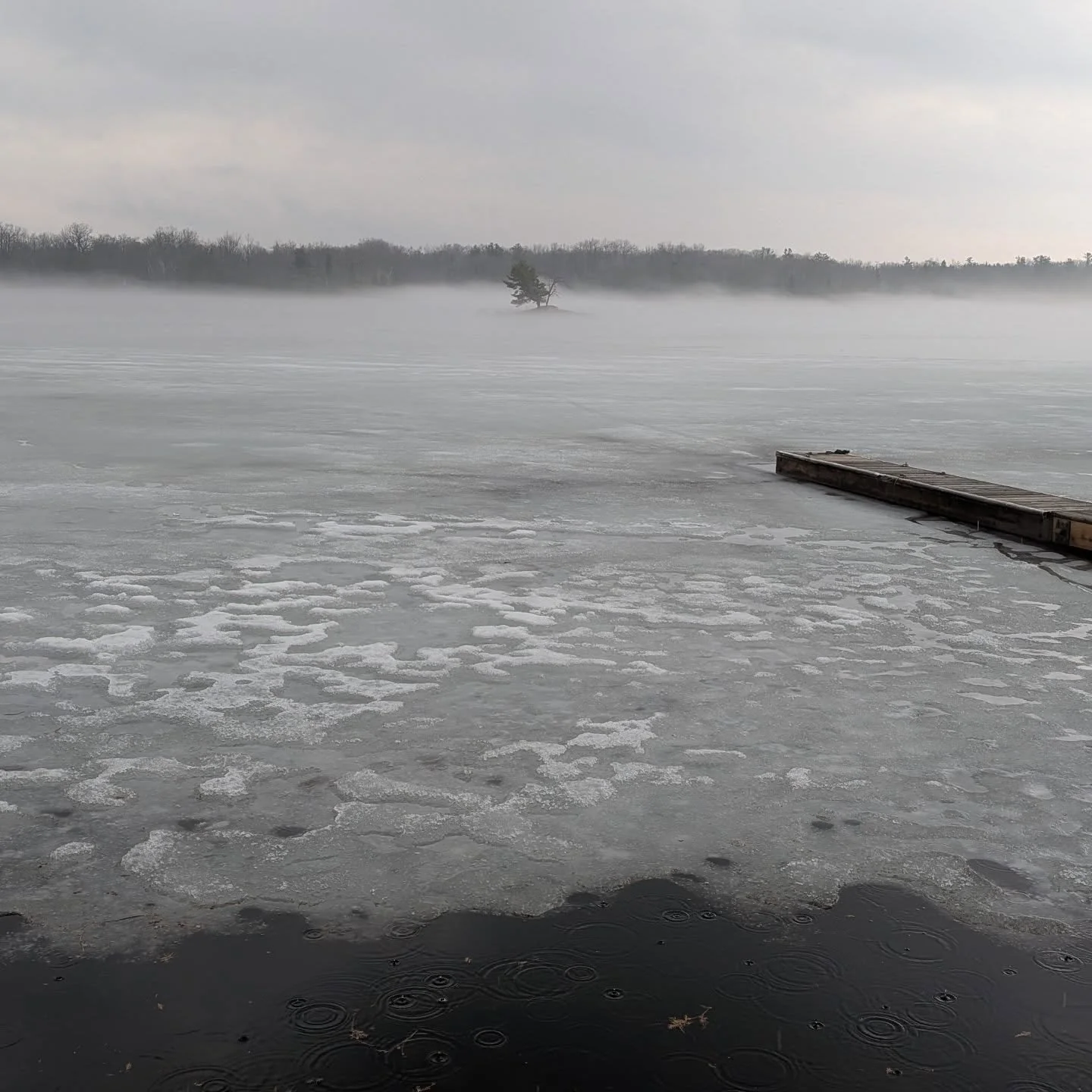 Melting quickly. A foggy day at the lake. #islandviewtrailerpark