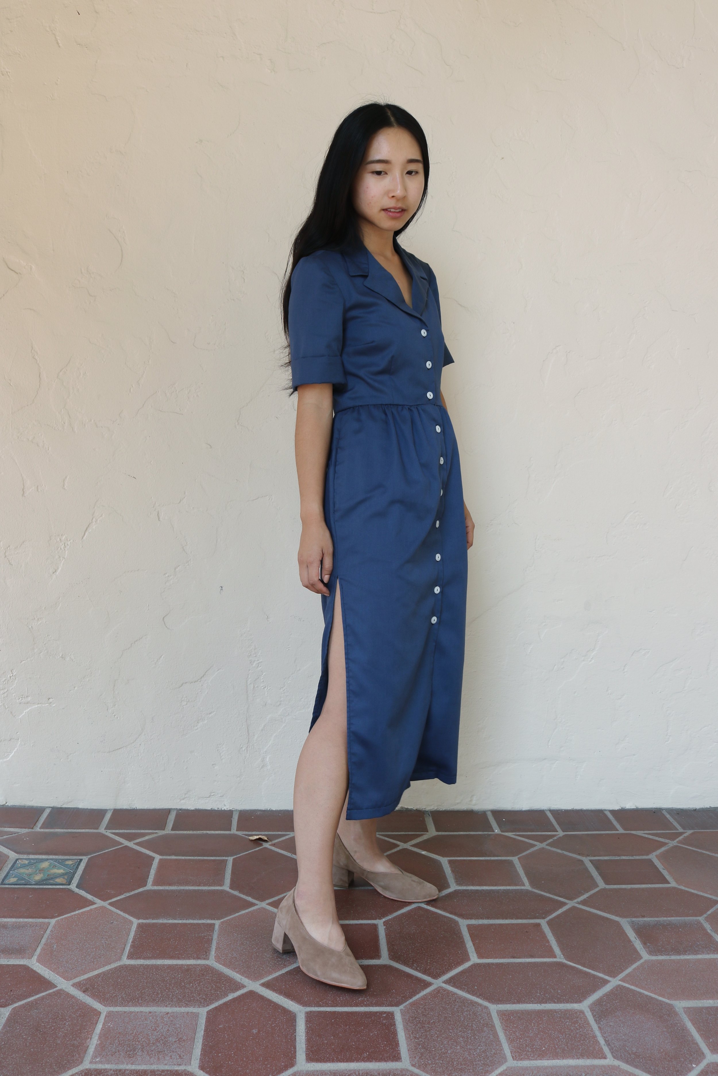Sarina in L.A.&nbsp;wearing a dress of her own design with the Belu Pump