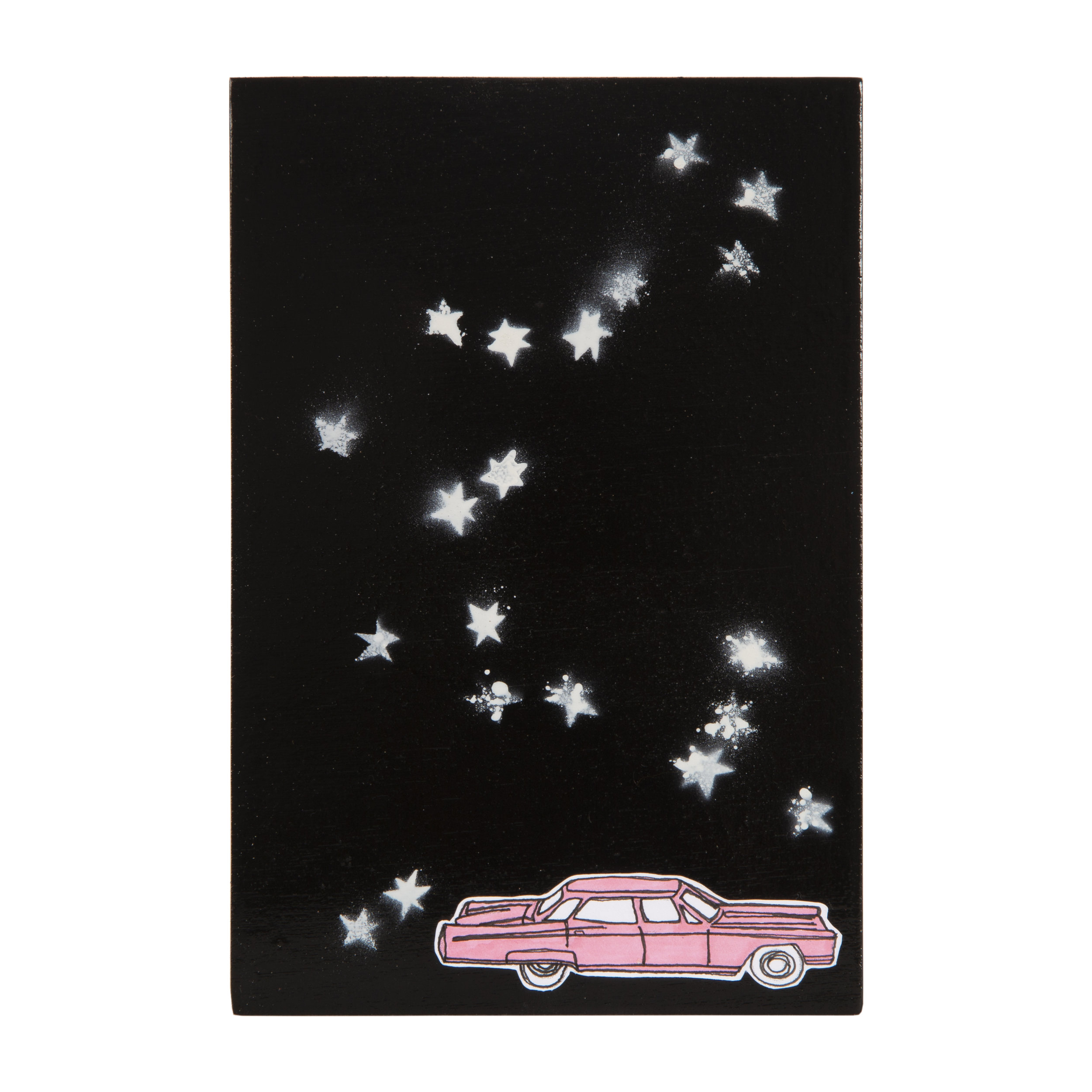   Extra Small Pink Cadillac Dream   Mixed media on panel, 4” x 6”, 2019. Not For Sale.  
