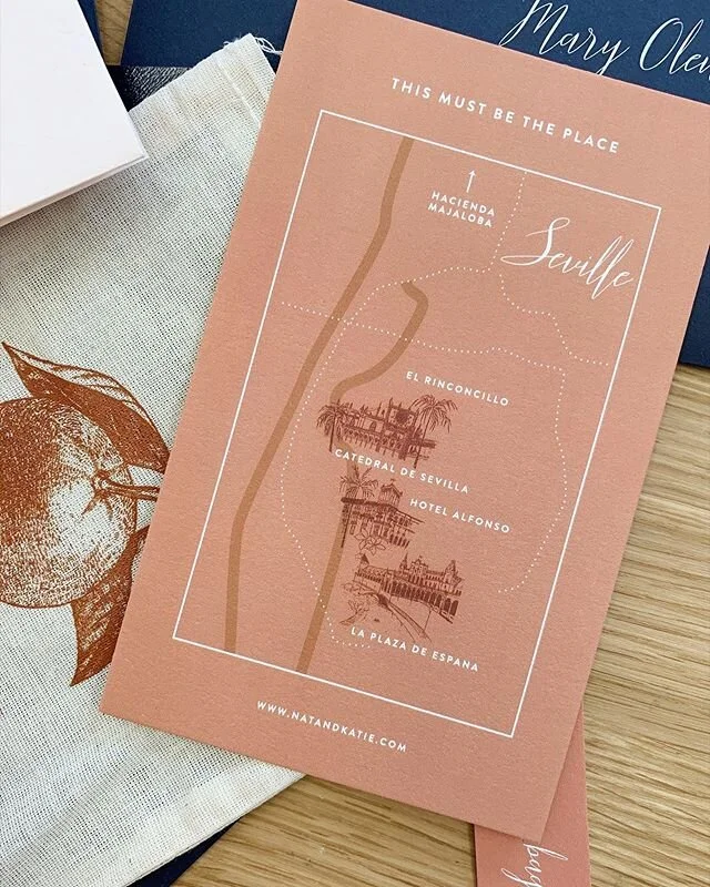 Next up on our week of wanderlust, we&rsquo;re landing in Seville. And the only thing we can do when we see this map card for Katie and Nat is hum Talking Heads.