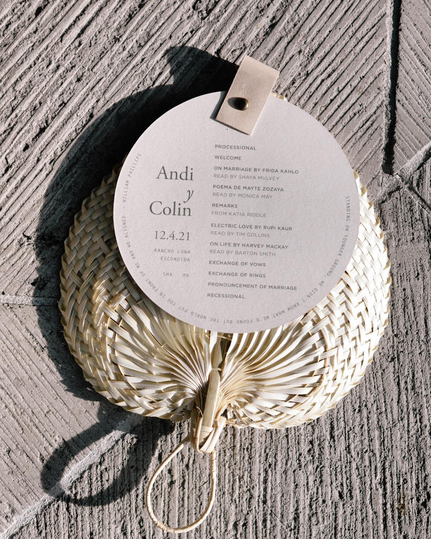 To program, or not to program? In our opinion, if you go for them, let&rsquo;s make them beautiful! And functional.

Die cut programs, with leather tags, printed with details on Andi and Colin&rsquo;s unforgettable wedding ceremony San Miguel de Alle