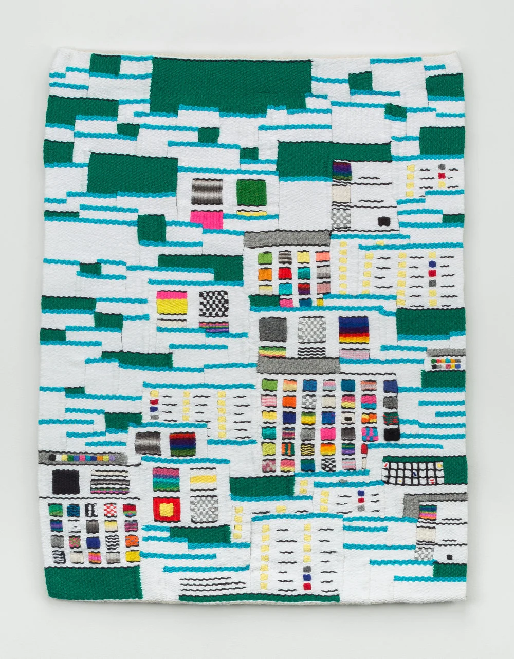   3.5 hours of internetting , 2015   handwoven cotton and wool 30 x 22 in 