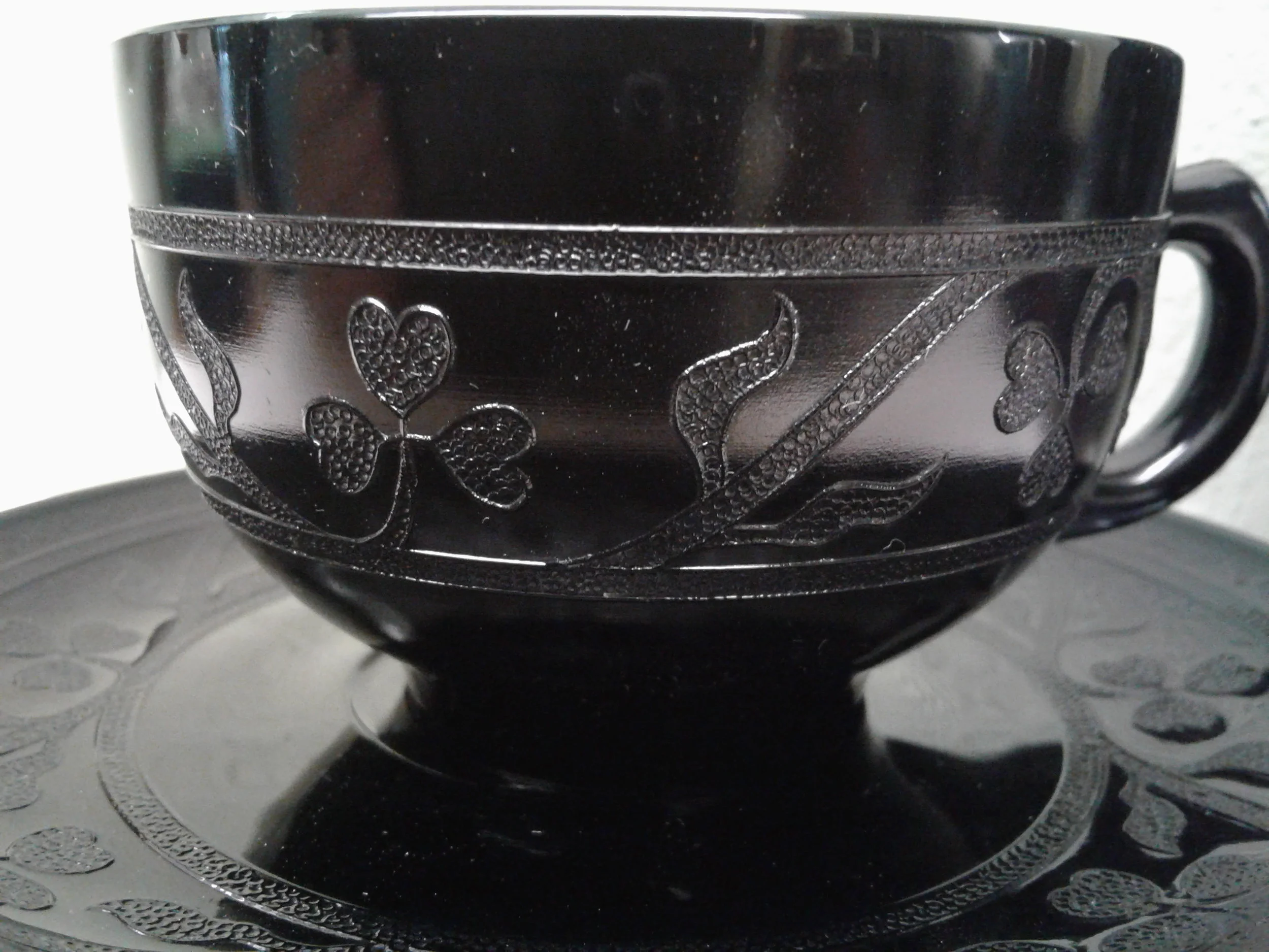 Cloverleaf black depression glass by Hazel Atlas. — Antique & Artisans
