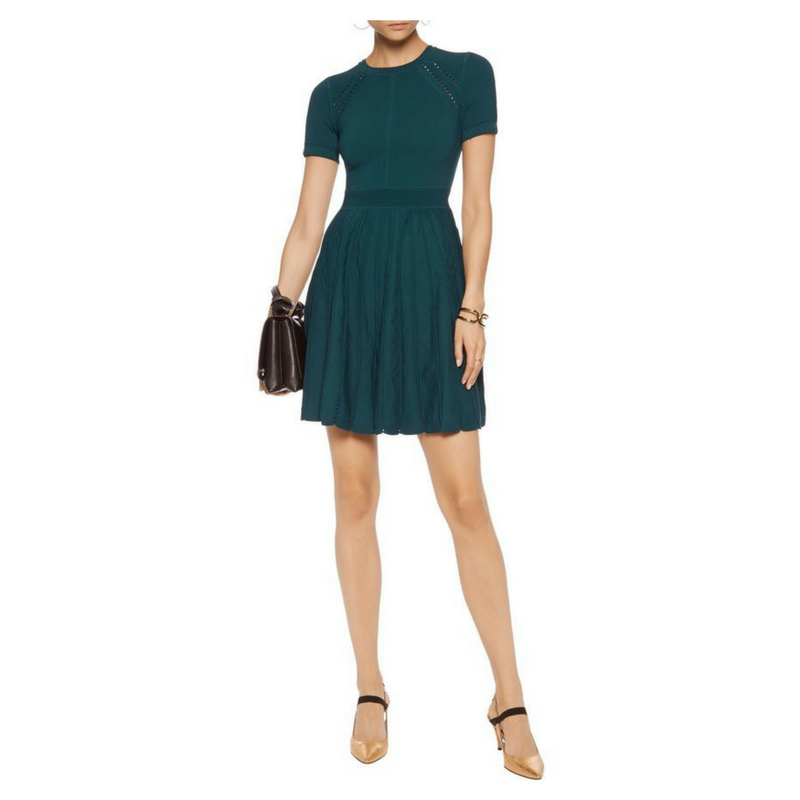 Milly Pointelle Stretch-Knit Teal Mini Dress - Size Large