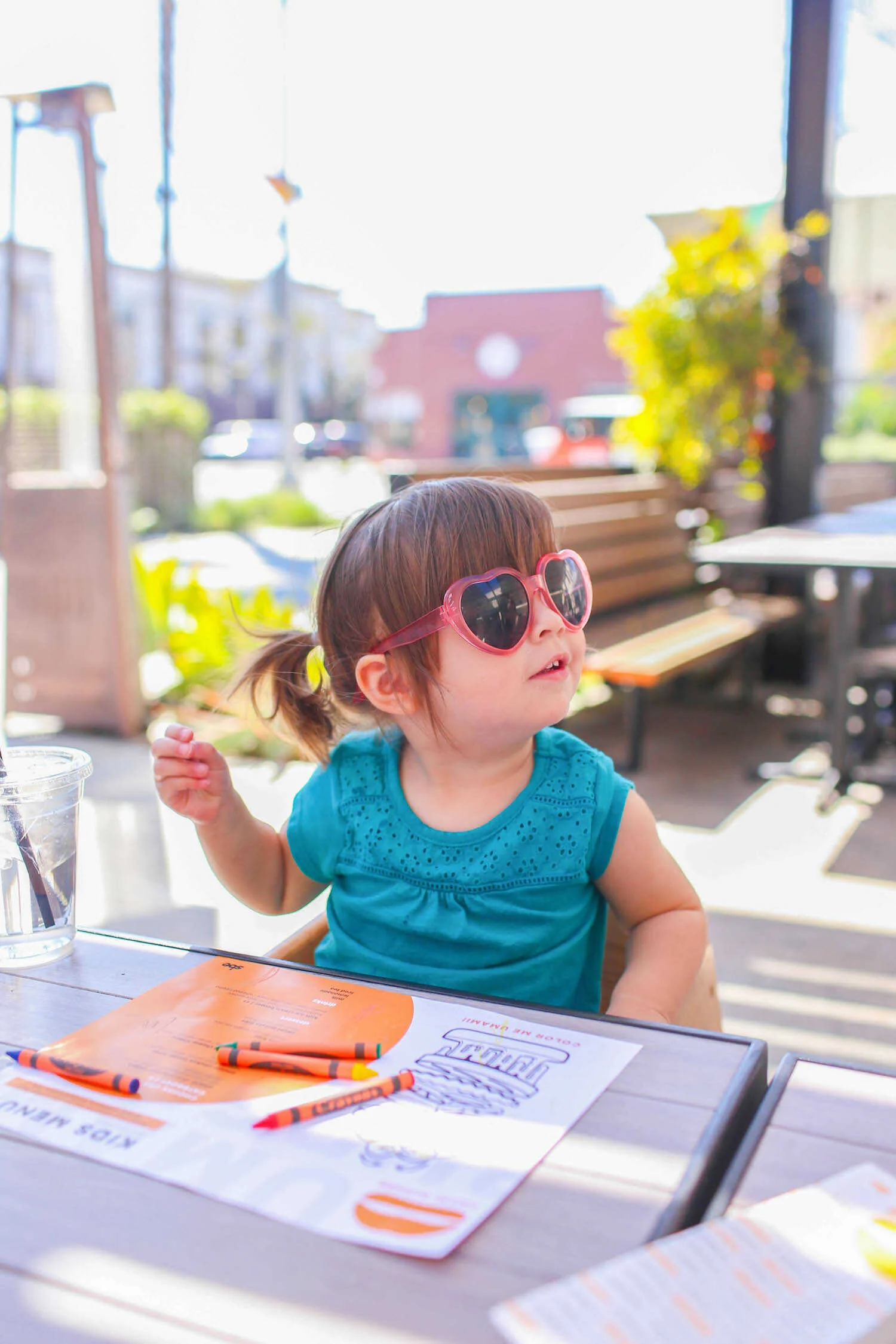 Eating lunch on the patio at dog-friendly restaurant Umami Burger.