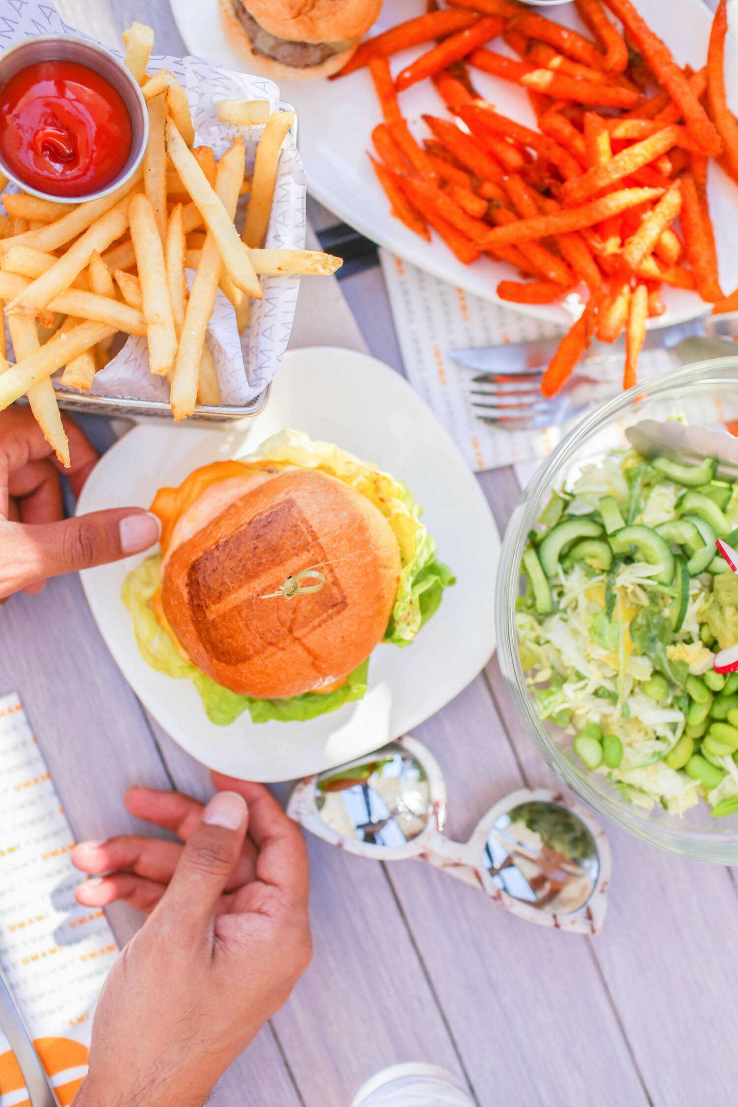 Stopping for burgers in Los Angeles after a long road trip.