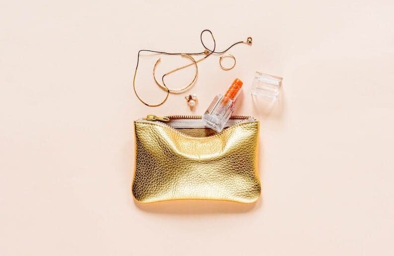 Gold Leather Pouch By Annie Bukhman