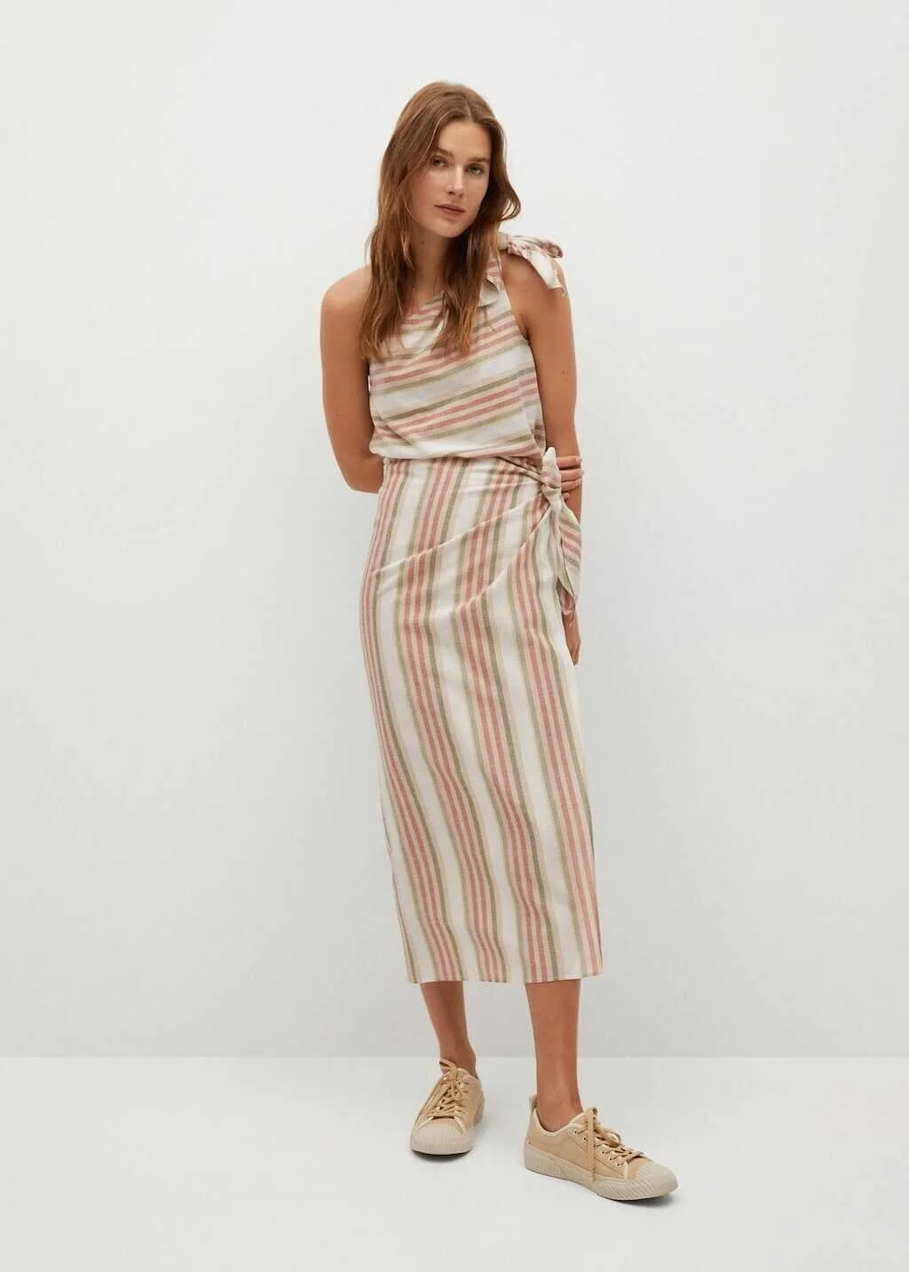 MANGO Striped Midi Wrap Skirt