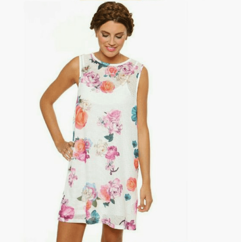 knee length dresses for ladies Cuteness Overload Floral Patchwork Mini Dress- Pink