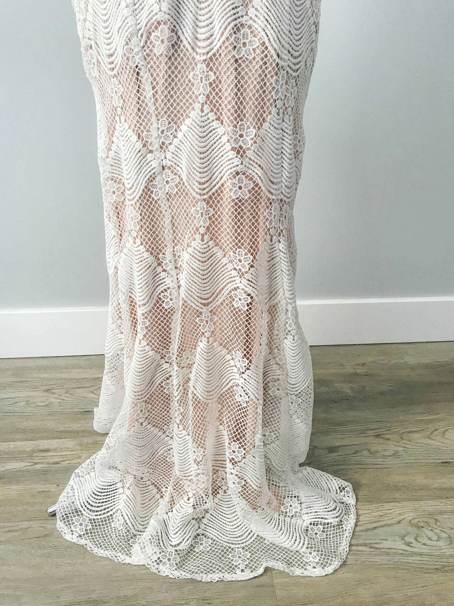chinese dress ladies Open-Back Long White Lace Wedding Dress with Train– PromGirl main image 1