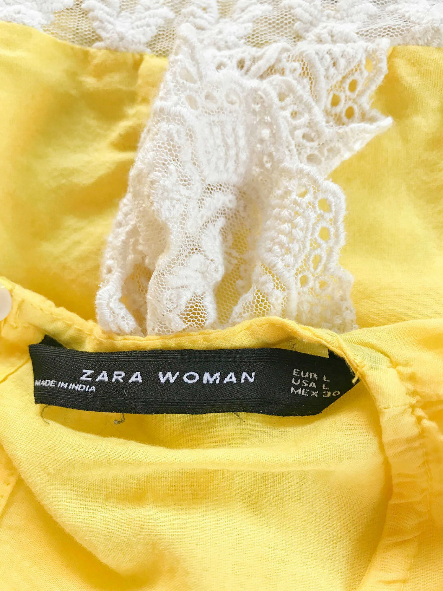 Zara Yellow Embroidered and Lace Top Zara Yellow Embroidered and Lace Top
