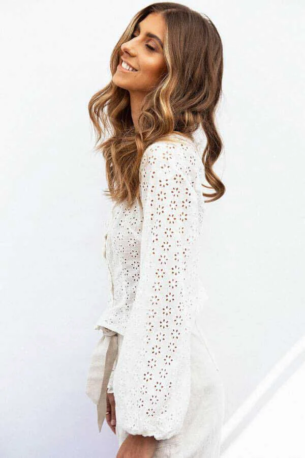 White Eyelet Long Sleeve Top White Eyelet Long Sleeve Top