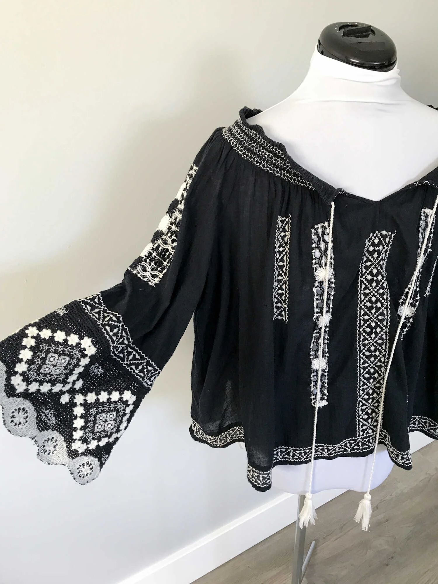 Free People Silver Springs Black Embroidered Peasant Top Free People Silver Springs Black Embroidered Peasant Top