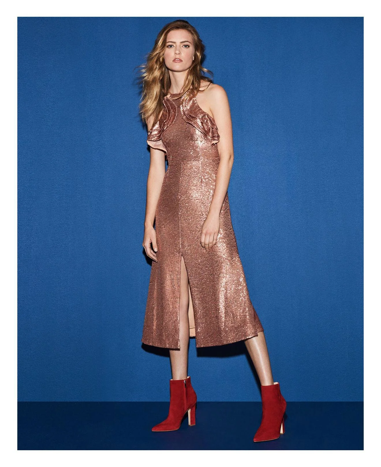 C/MEO Collective Illuminated Copper Sequin Midi Dress