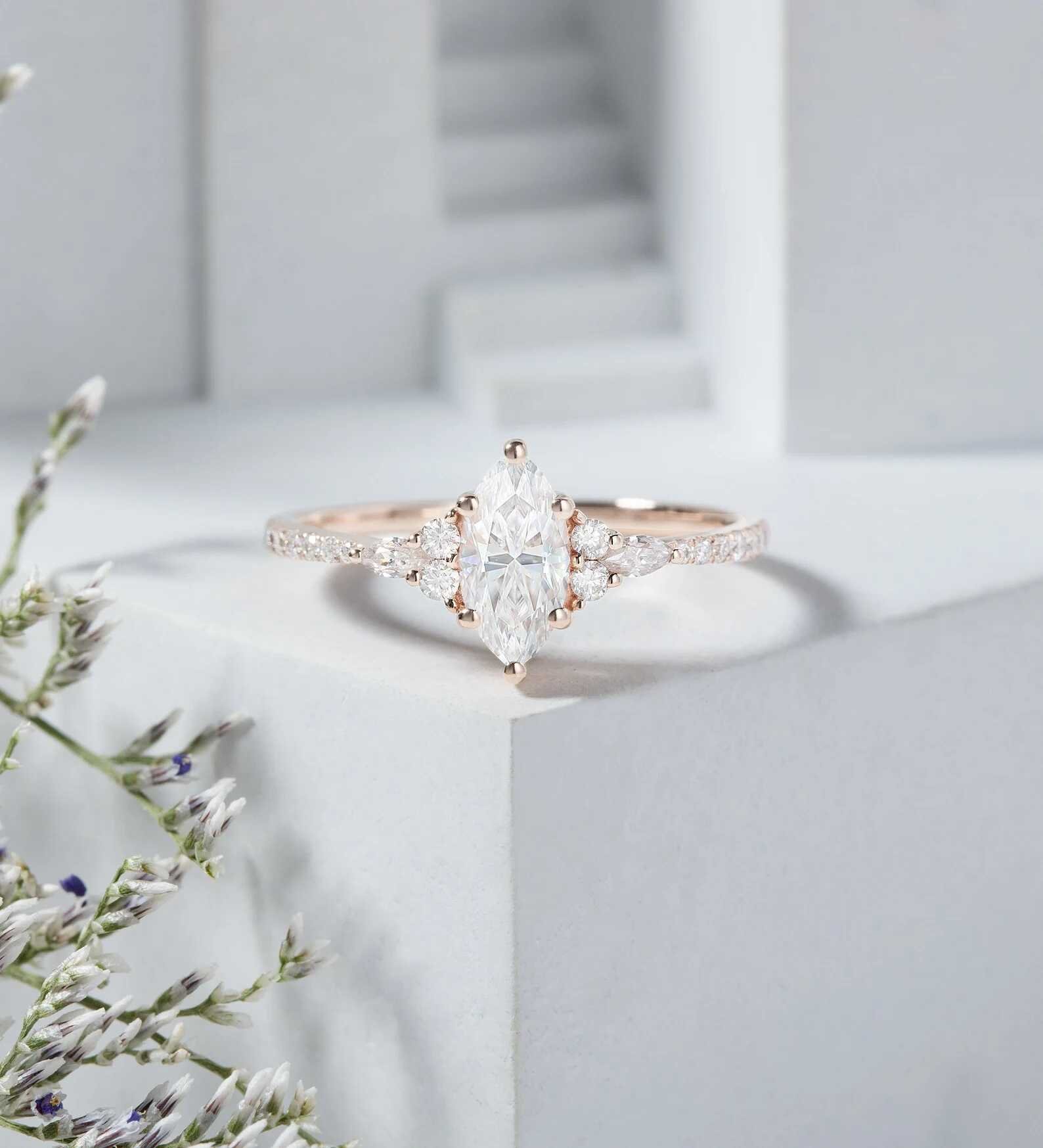 Moissanite Engagement Ring in Marquise Cut
