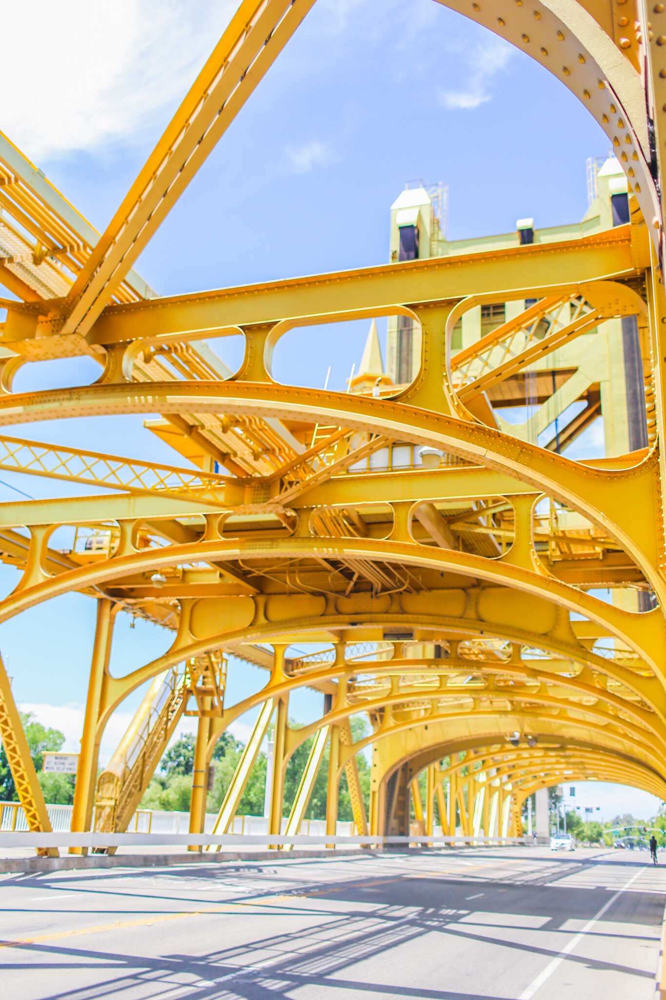 Visitor’s Guide to Old Sacramento - Walking across the golden Tower Bridge from Old Sacramento.