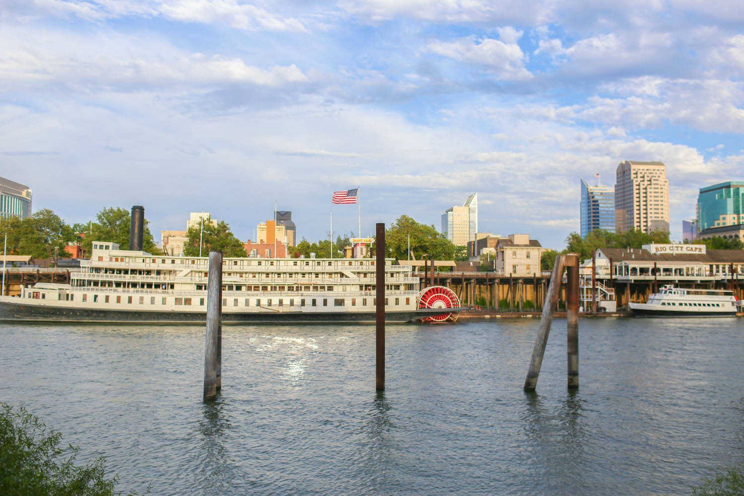 Visitor’s Guide to Old Sacramento - View of the Delta King River Boat from across the river on the West Sacramento Riverwalk.