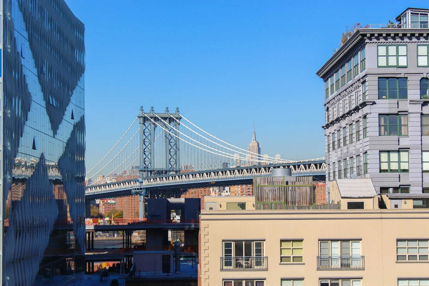 Top 10 Epic 30th Birthday Travel Destinations - New York City views while walking across the Brooklyn Bridge.