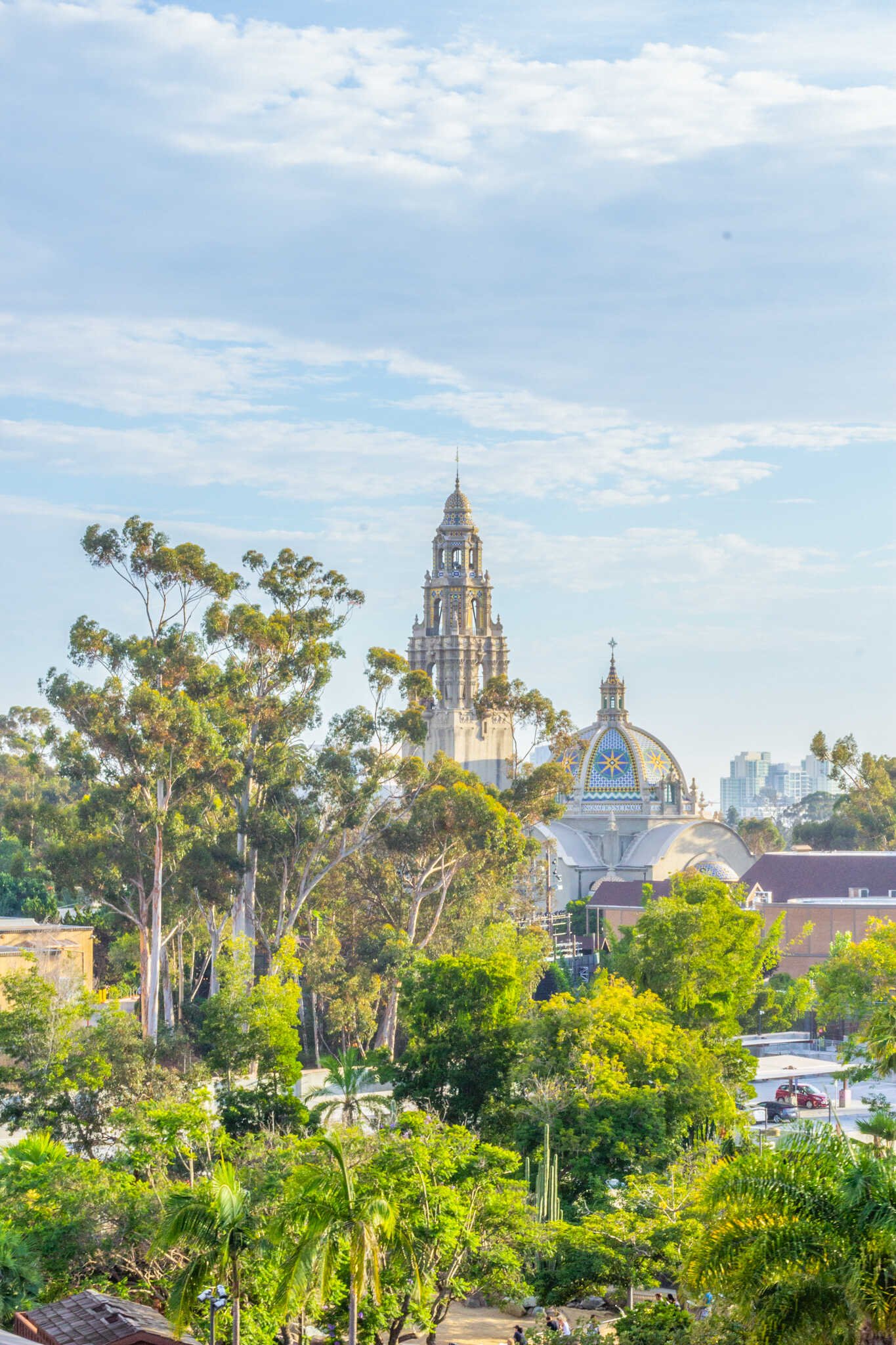 San Diego Zoo vs. Safari Park - Views of the California Tower and Dome inside Balboa Park from the Skyfari Aerial Tram in the San Diego Zoo.