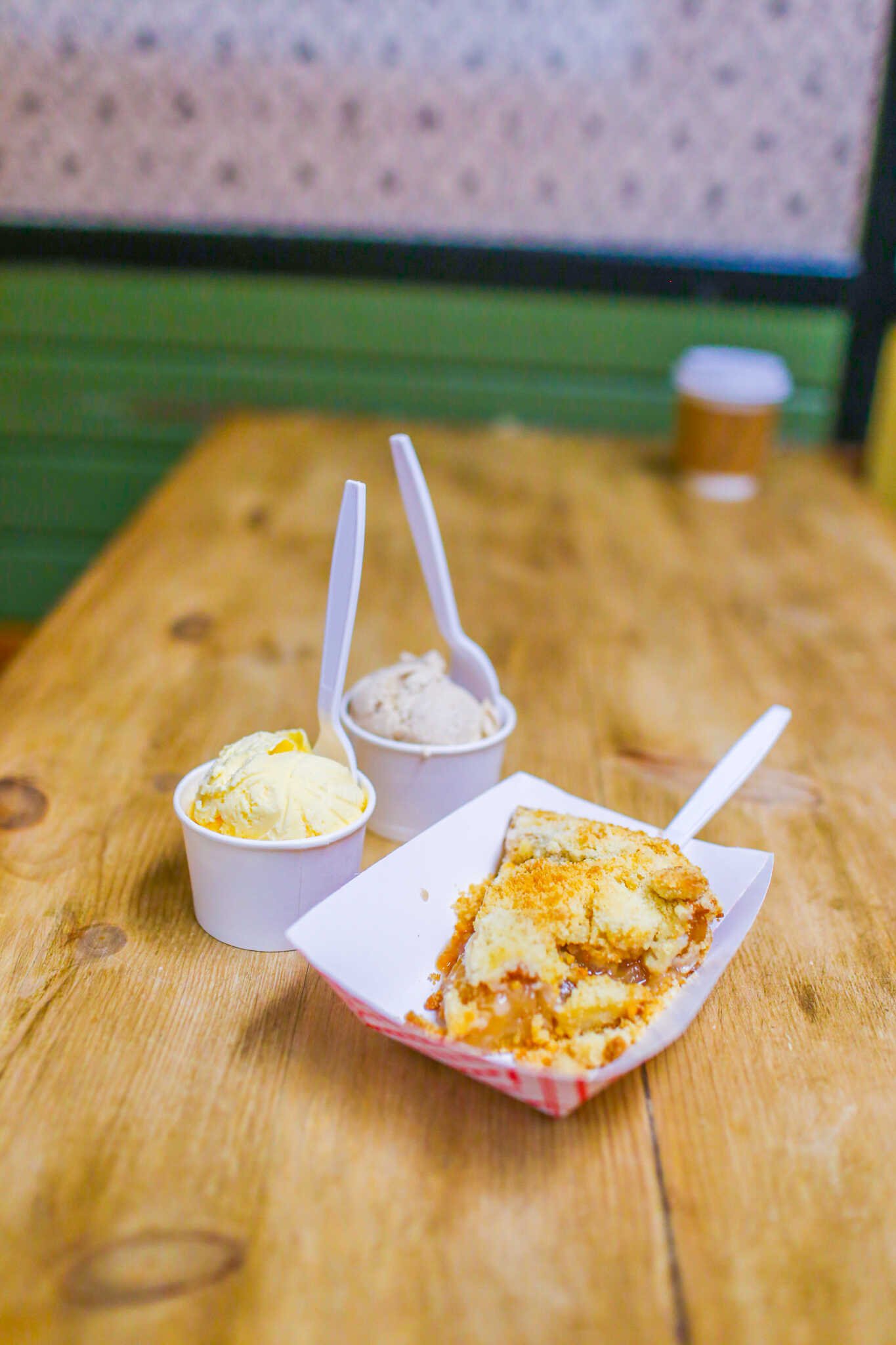 The Complete Travel Guide to Julian, California - Cinnamon ice cream, vanilla ice cream and apple crumble pie from Mom’s Pie House.