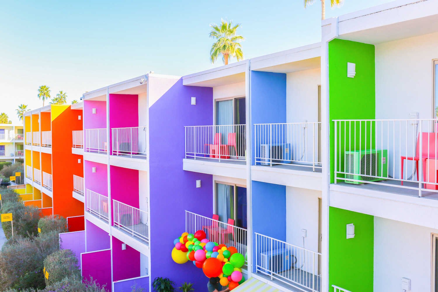 Top 10 Epic 30th Birthday Travel Destinations - The colorful rainbow Saguaro Hotel in Palm Springs.