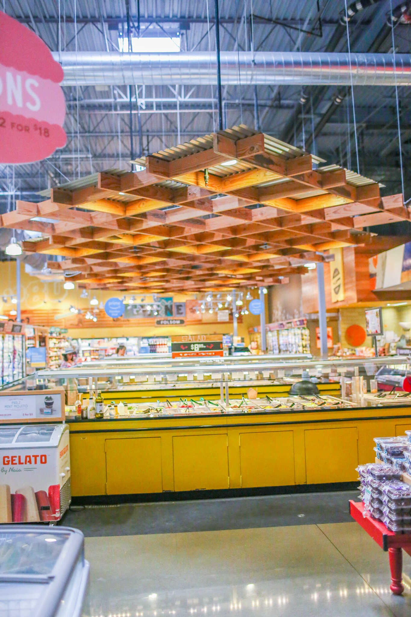 Family Travel Guide to Folsom California - Healthy food buffet inside Whole Foods at The Palladio Mall in Folsom.
